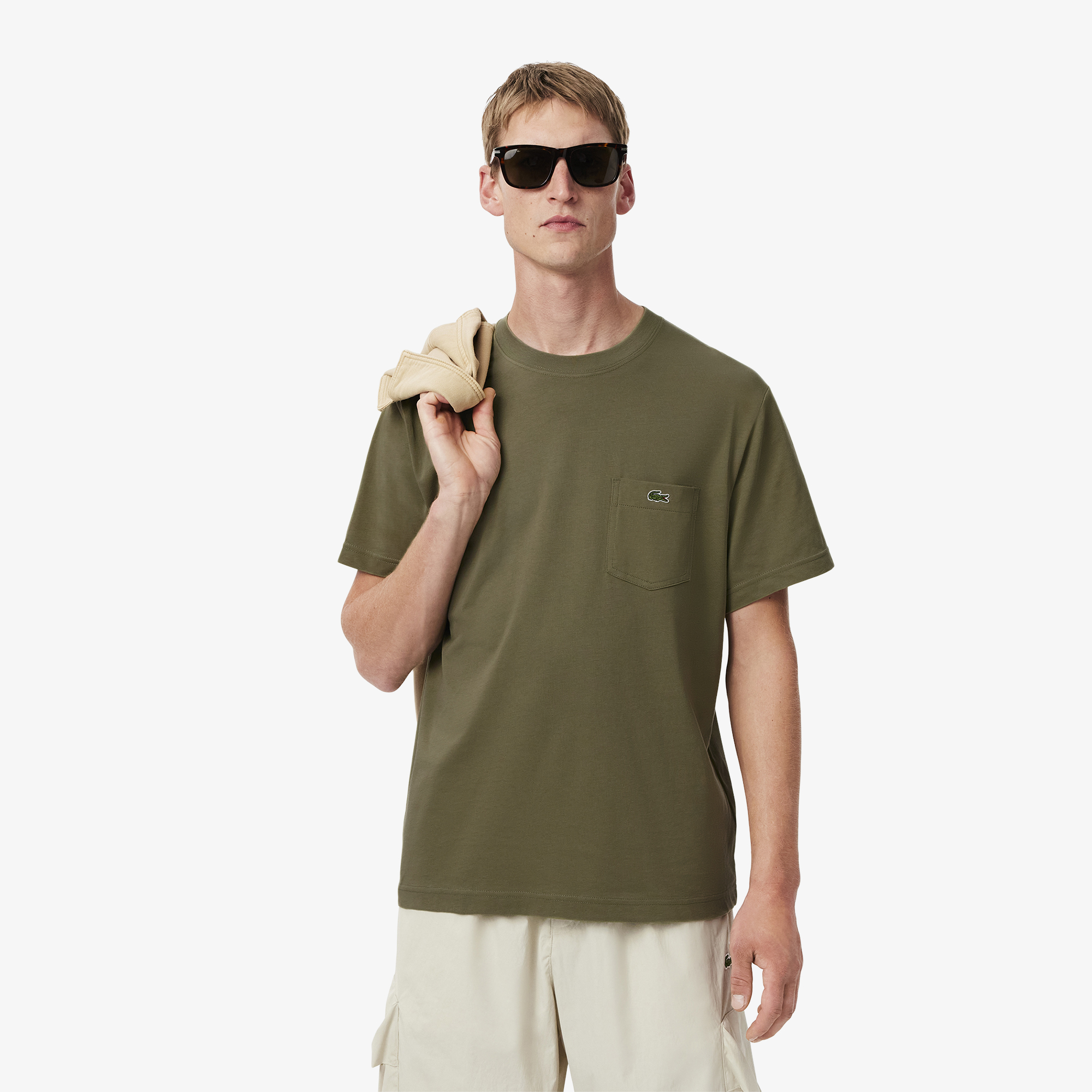 

Мужская футболка Lacoste из хлопка с нагрудным карманом, Хаки