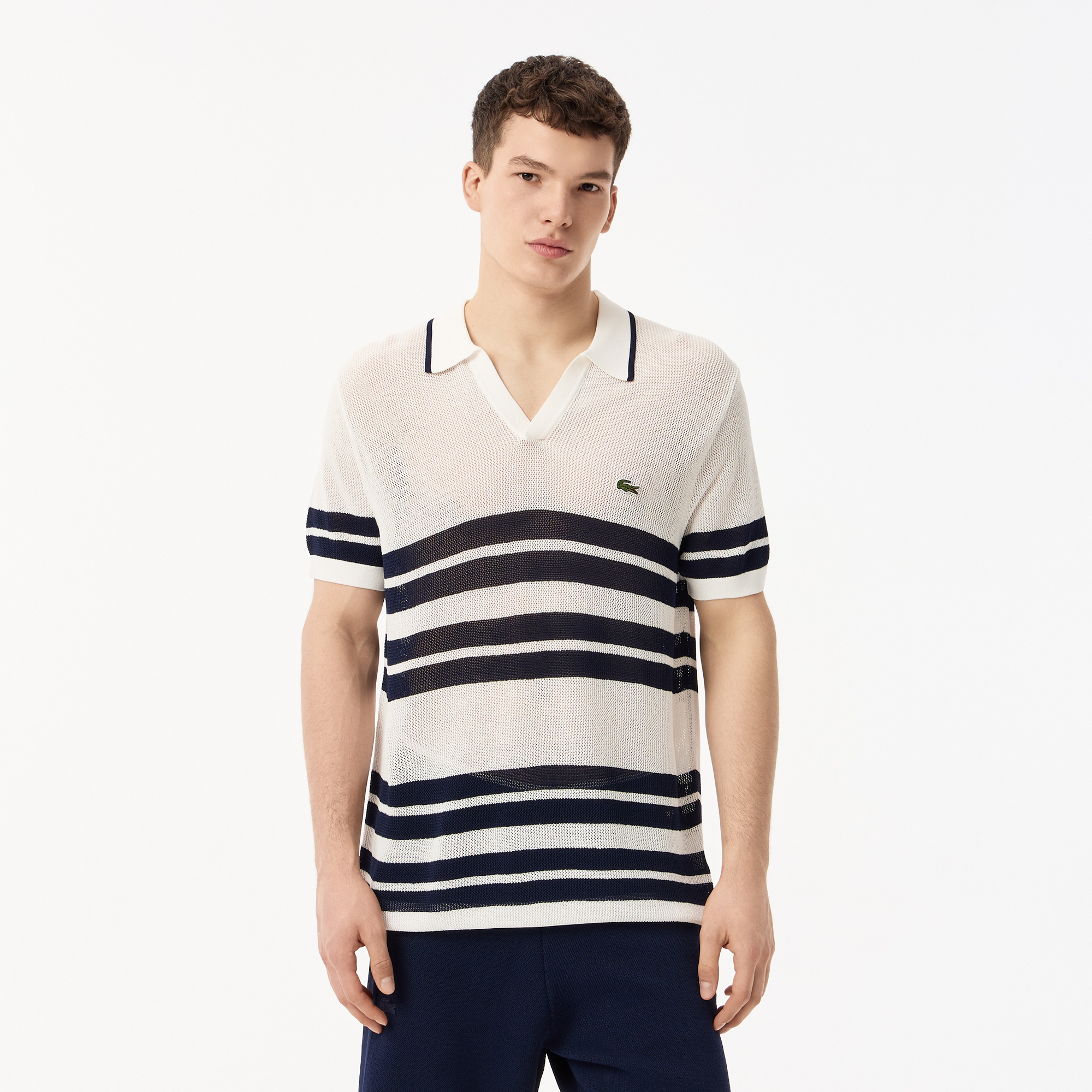 

Мужское вязаное поло Lacoste в полоску, Белый