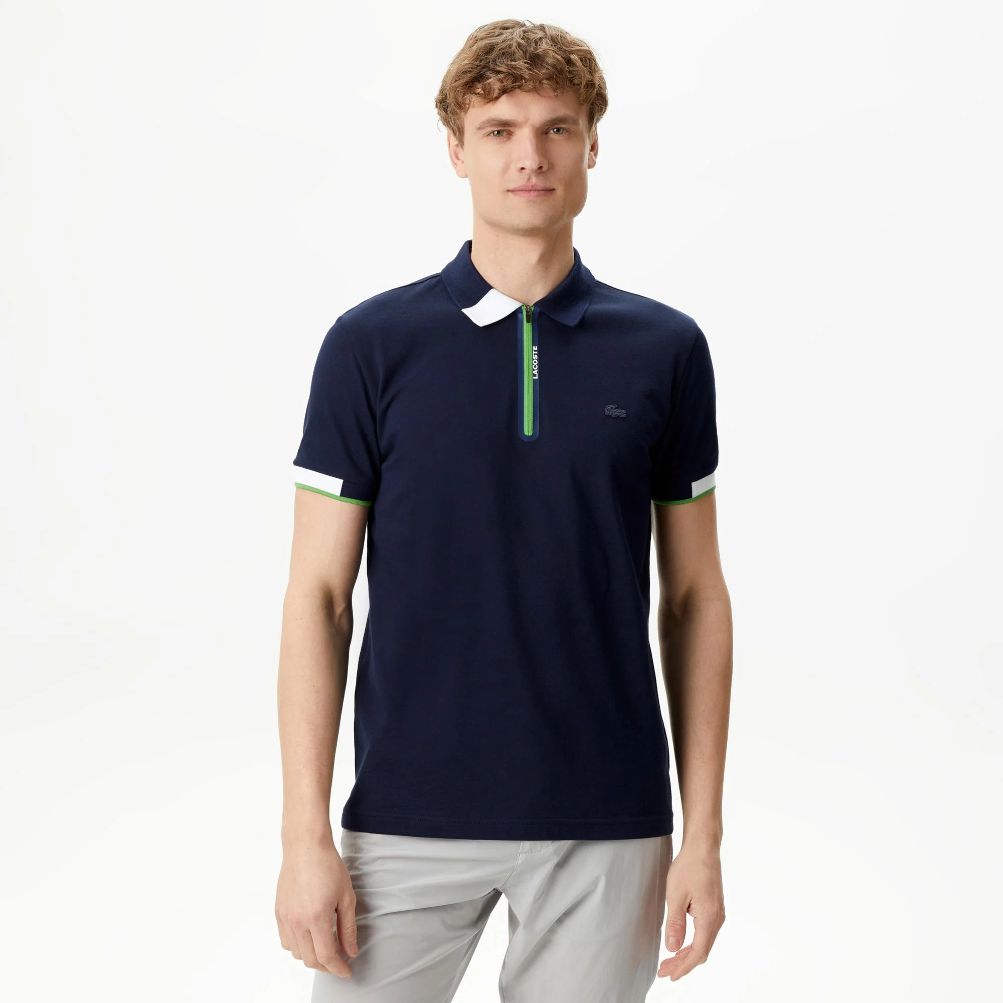 Мужское спортивное поло Lacoste на молнии, синий, арт. PH0404