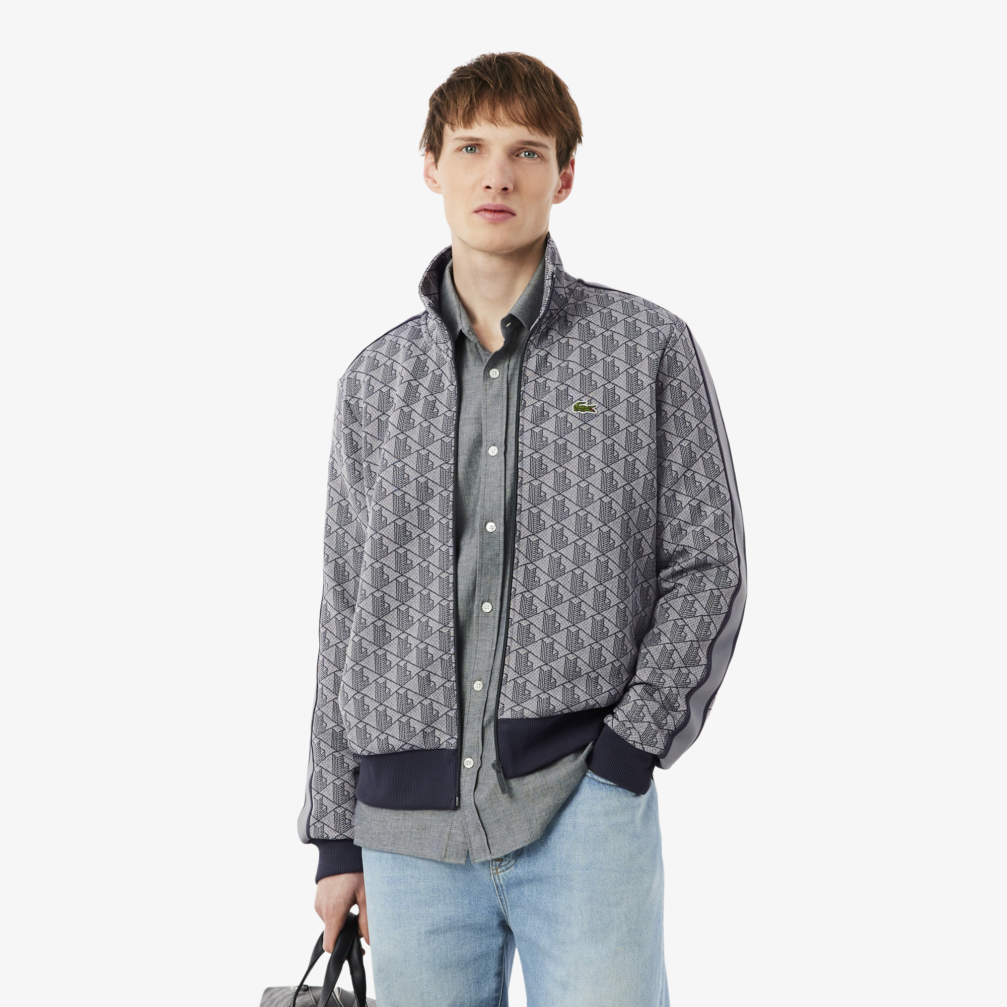 

Мужская жаккардовая толстовка Lacoste PARIS с монограммой, Серый