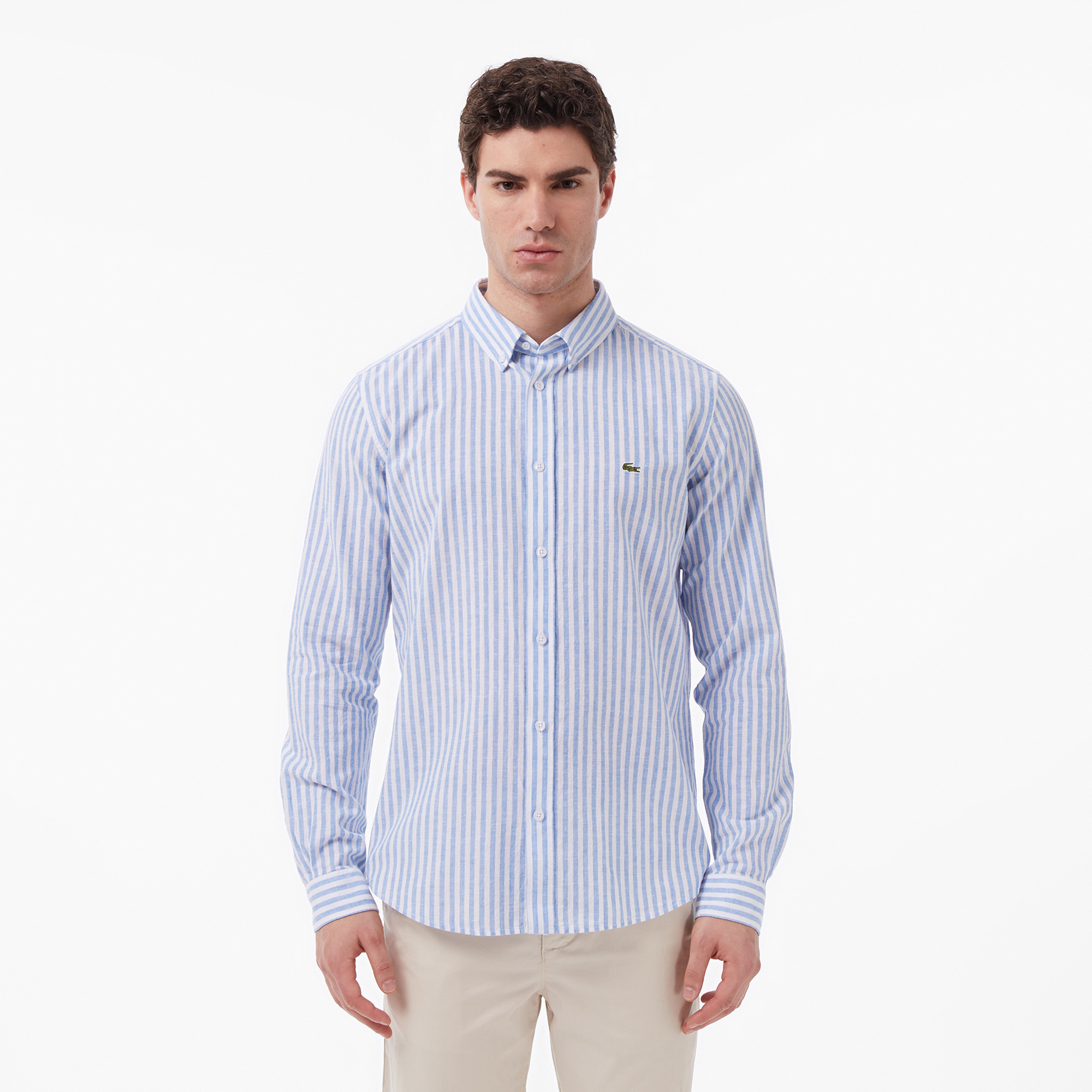 Мужская рубашка Lacoste в полоску, голубой, арт. CH0054