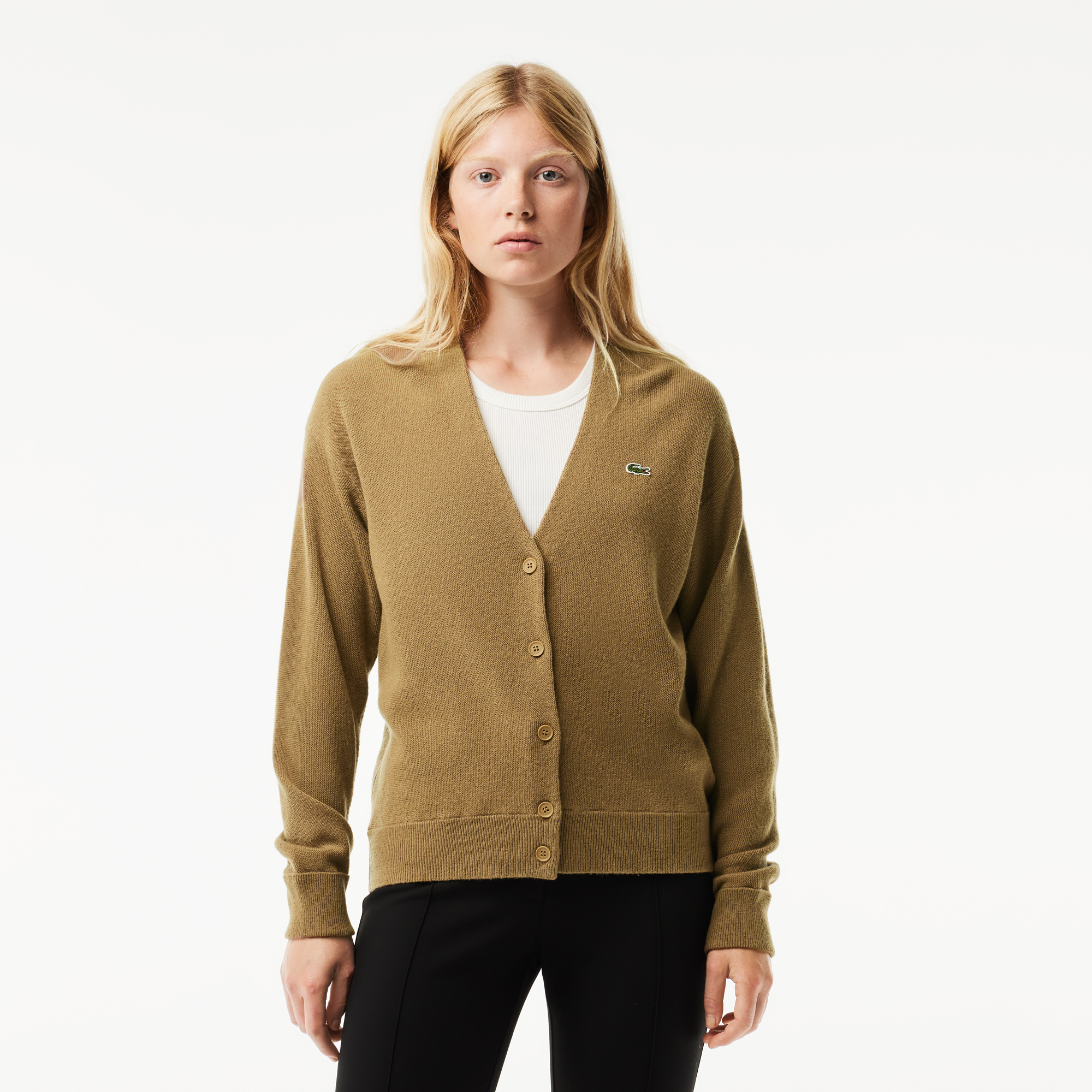 

Женский шерстяной кардиган Lacoste с v-образным вырезом, Коричневый