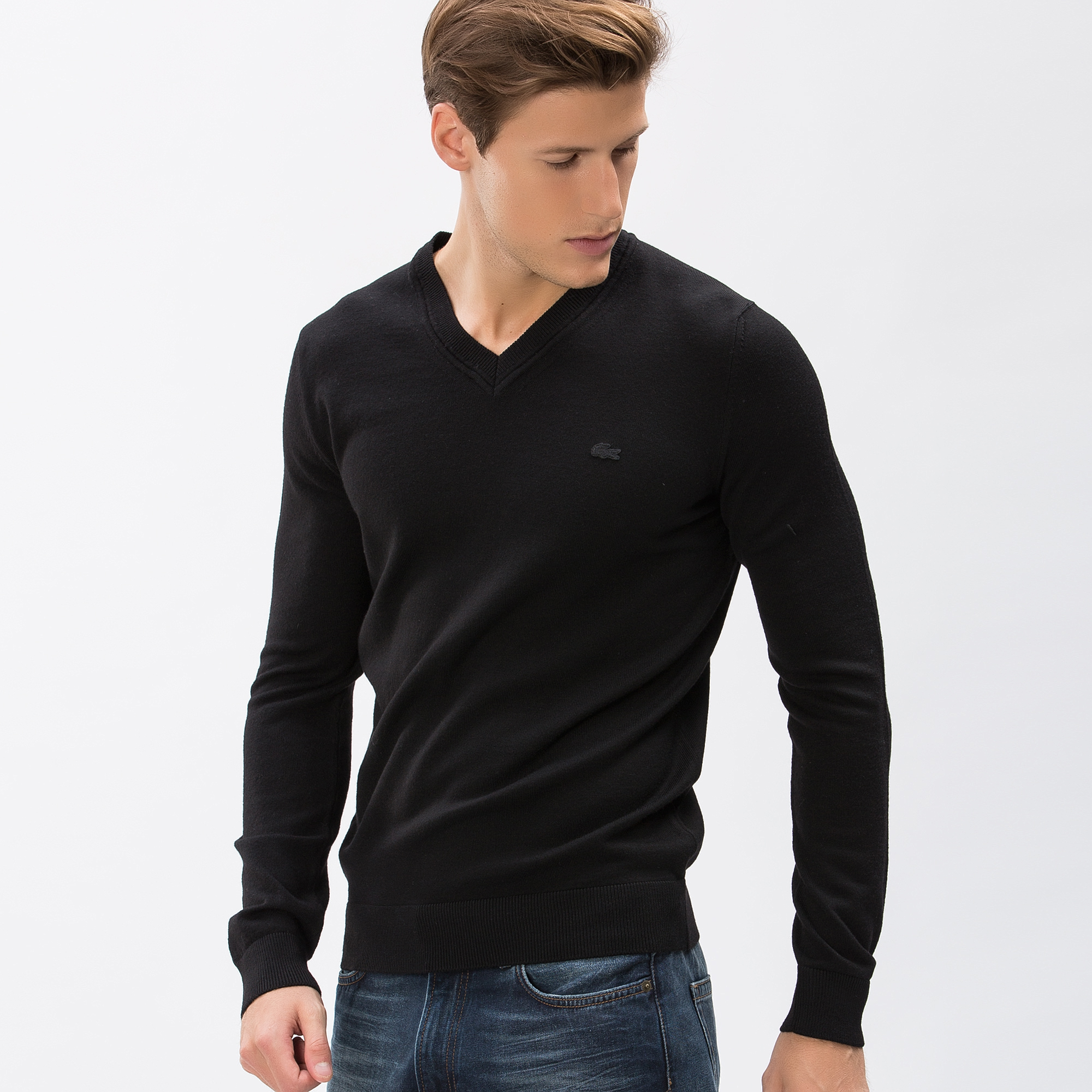 Свитер Lacoste с v-образным вырезом, черный, арт. AH2987