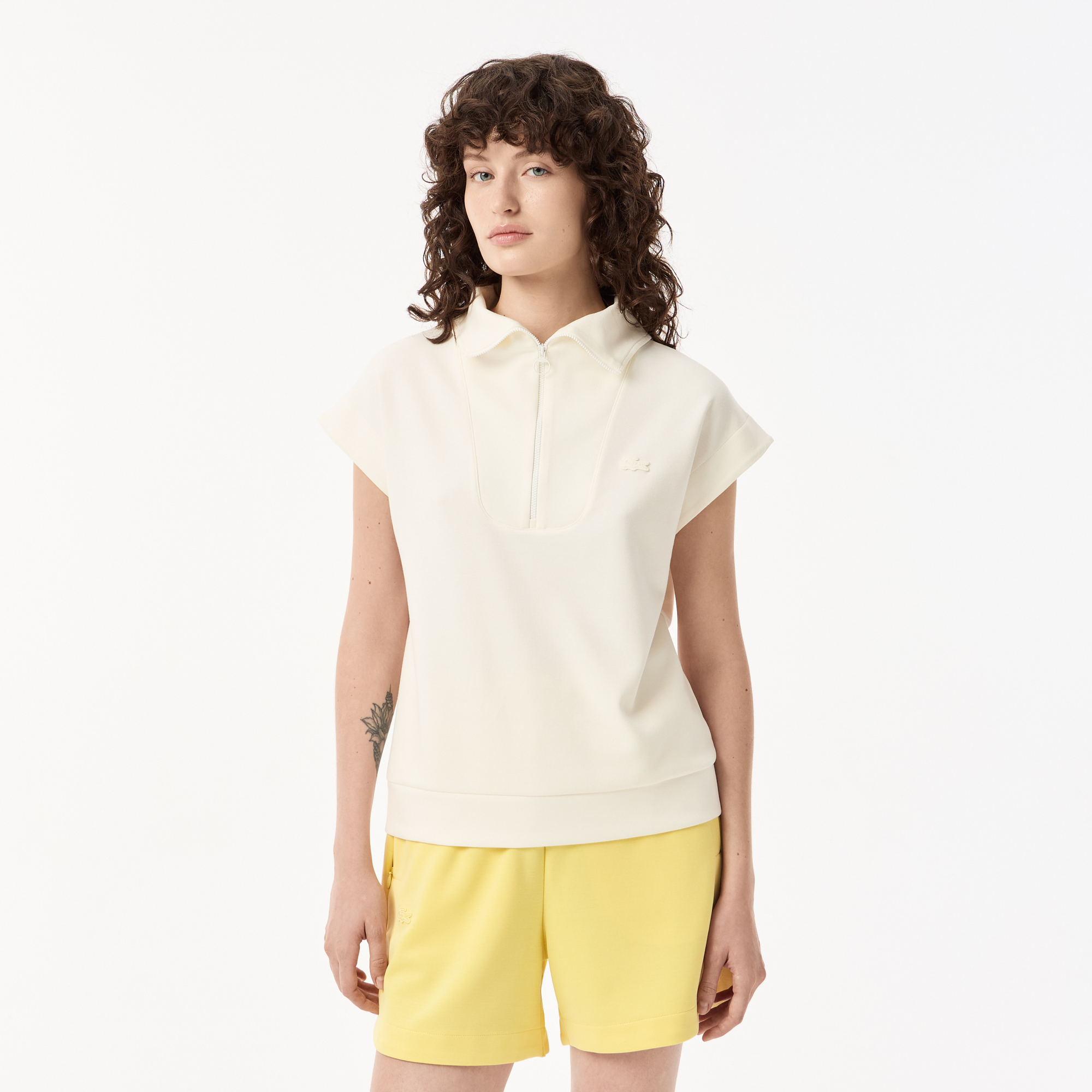 Женская толстовка Lacoste с высоким воротом на молнии без рукавов, белый, арт. SF0515