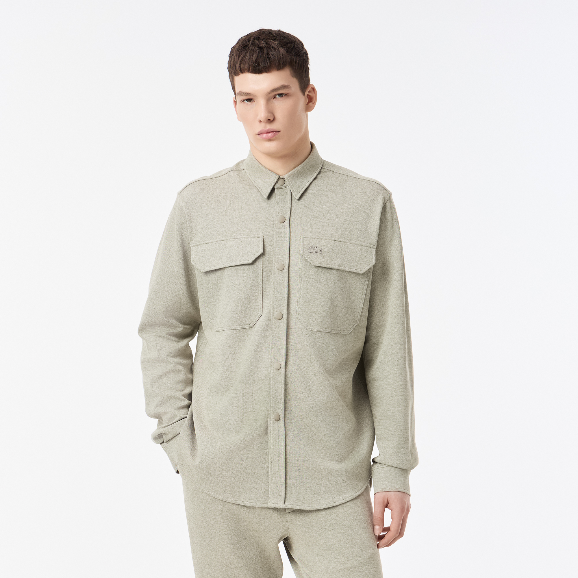 Мужская рубашка Lacoste на кнопках с большими нагрудными карманами, серый, арт. CH0505
