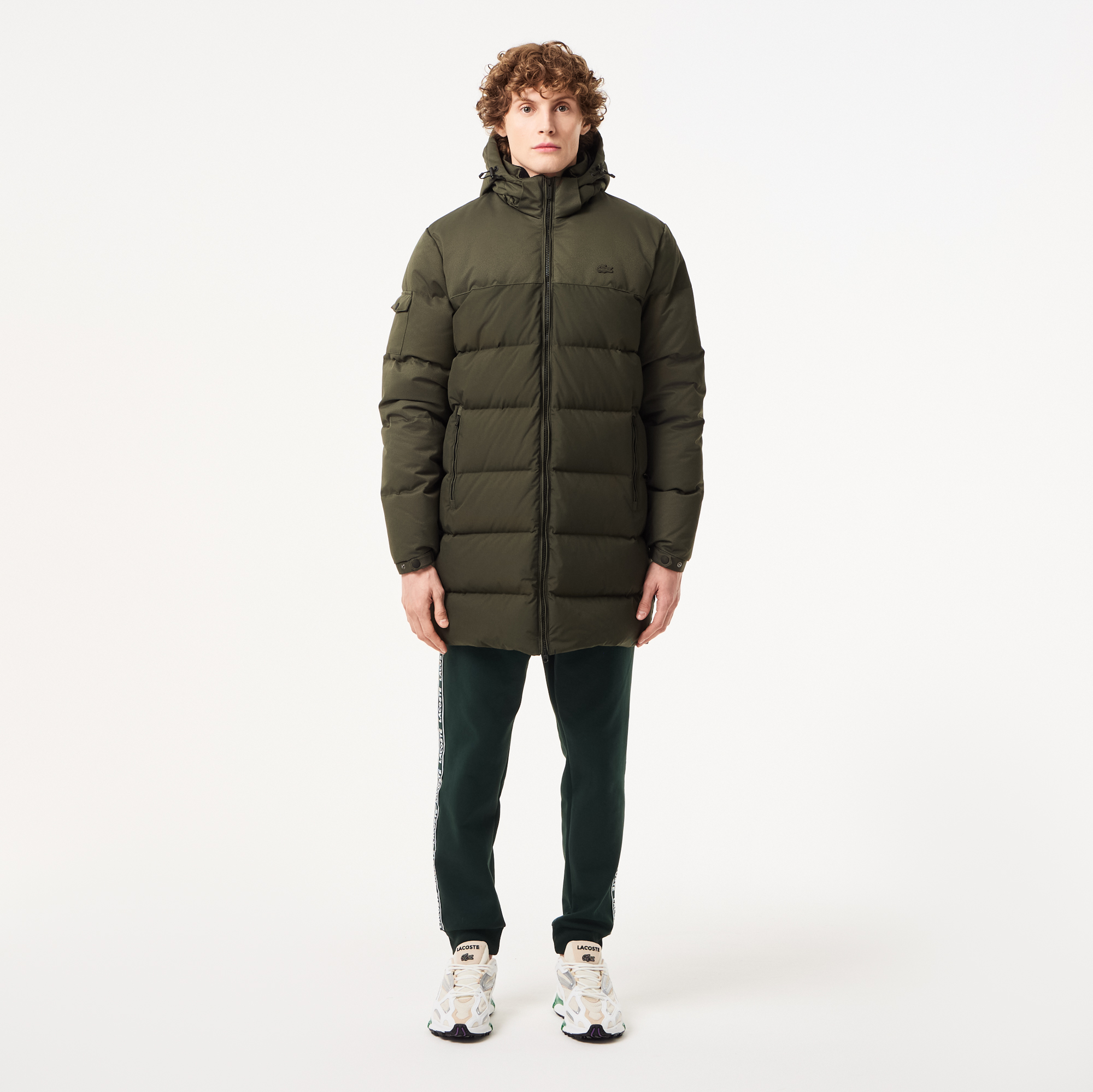 Мужской стёганый пуховик Lacoste с капюшоном, хаки, арт. BH2526