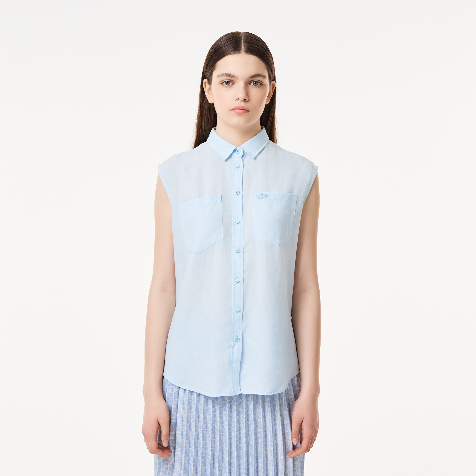 Женская рубашка Lacoste из льна и тенселя, голубой, арт. CF0404