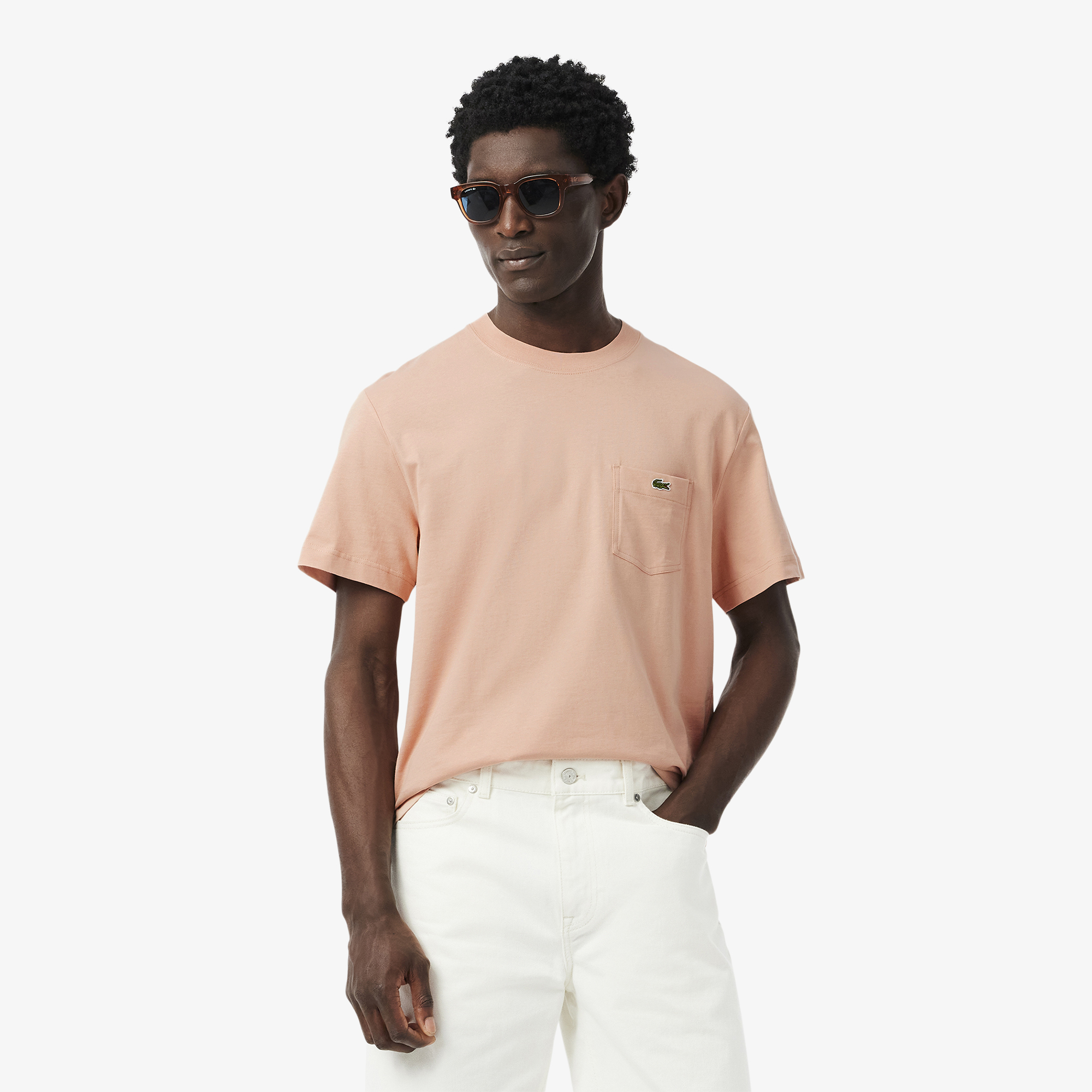 

Мужская футболка Lacoste из хлопка с нагрудным карманом, Розовый