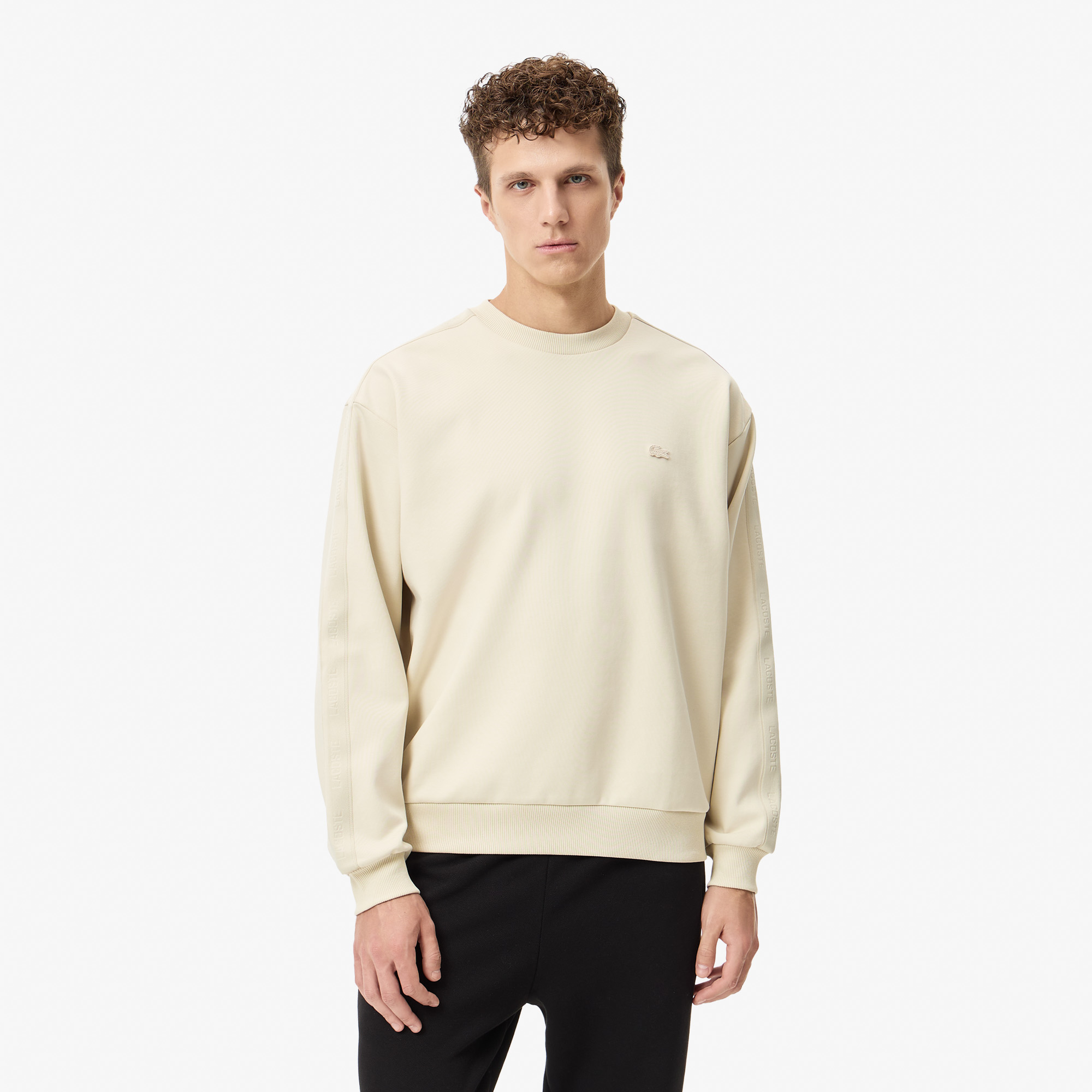 

Мужской хлопковый свитшот Lacoste свободного кроя, Бежевый