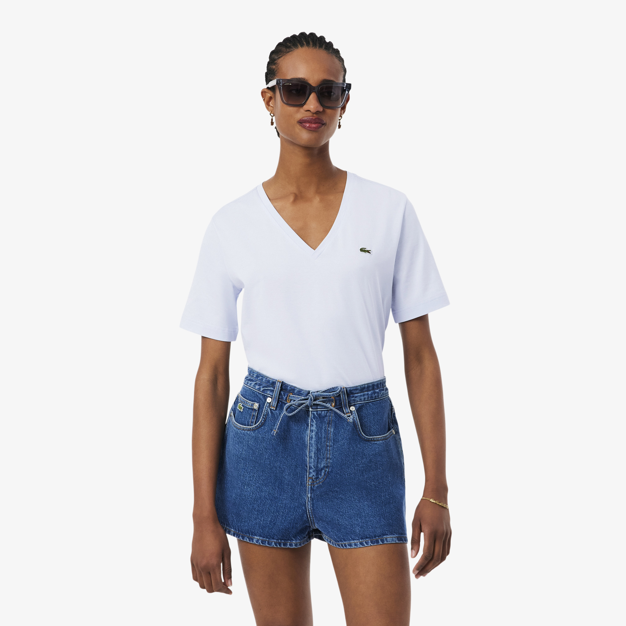 Женская футболка Lacoste Loose Fit с V-образным вырезом, голубой, арт. TF7300