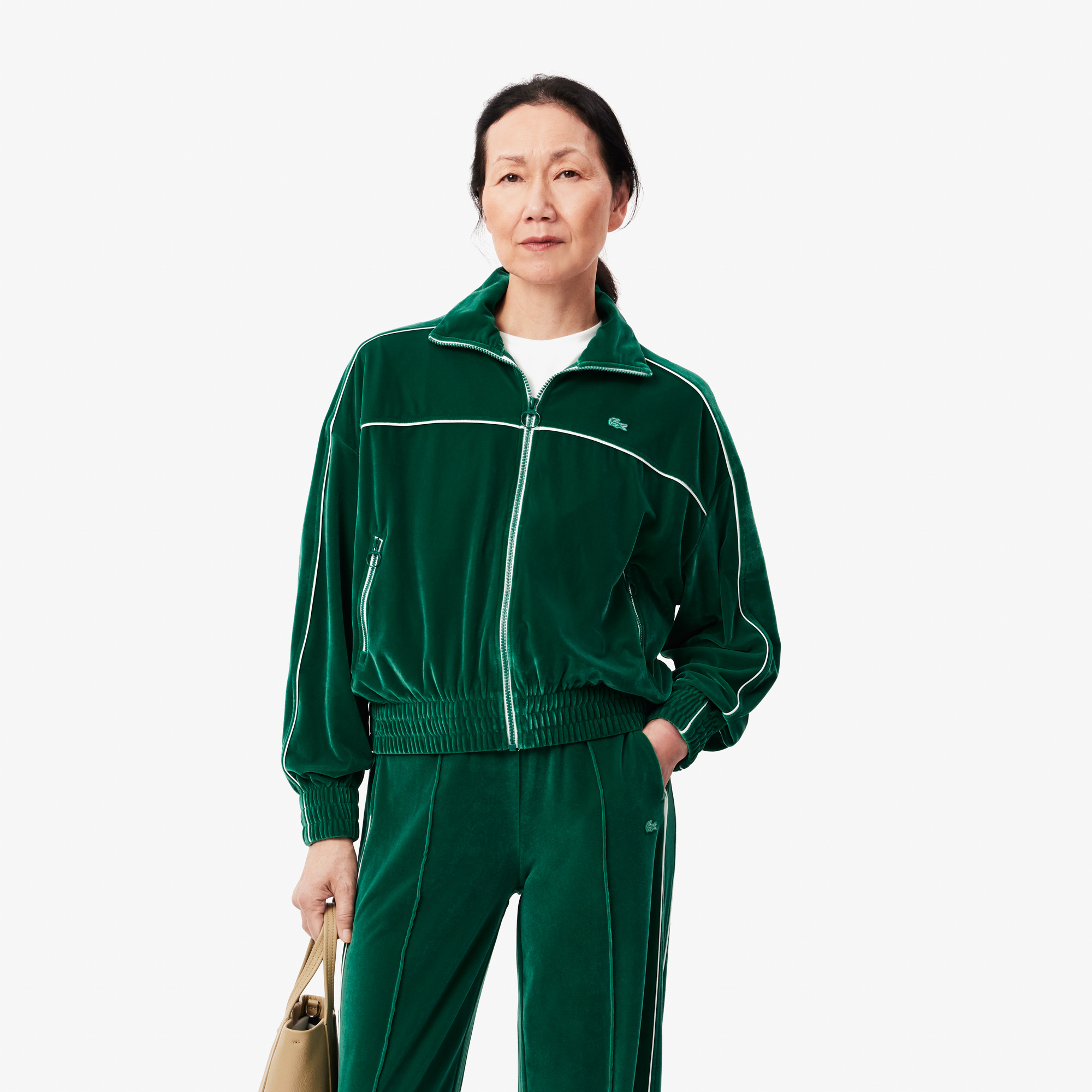 Женская велюровая толстовка Lacoste OVERSIZED Fit на молнии, зеленый, арт. SF2658