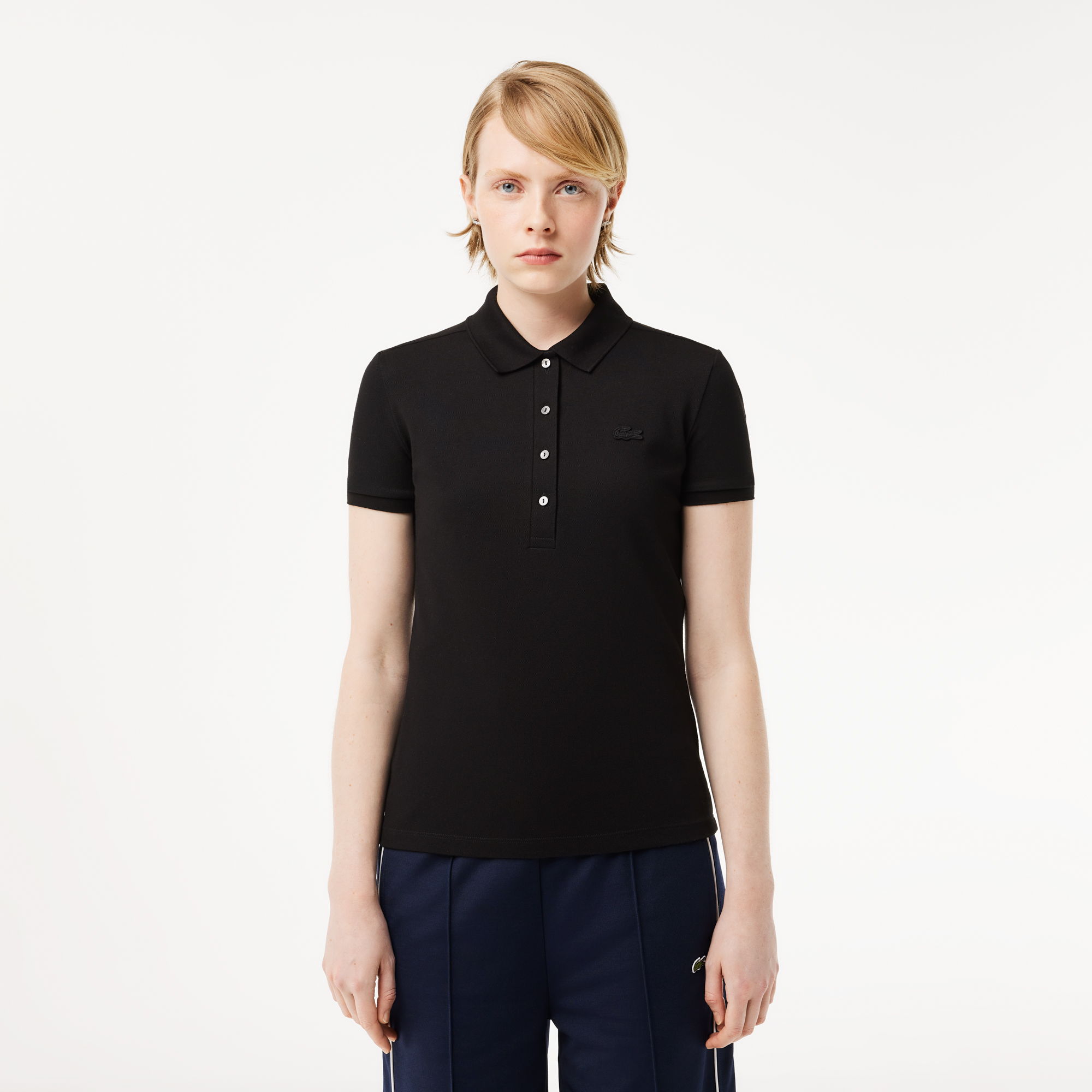 Женское поло Lacoste Slim Fit из эластичного хлопка, черный, арт. PF5462