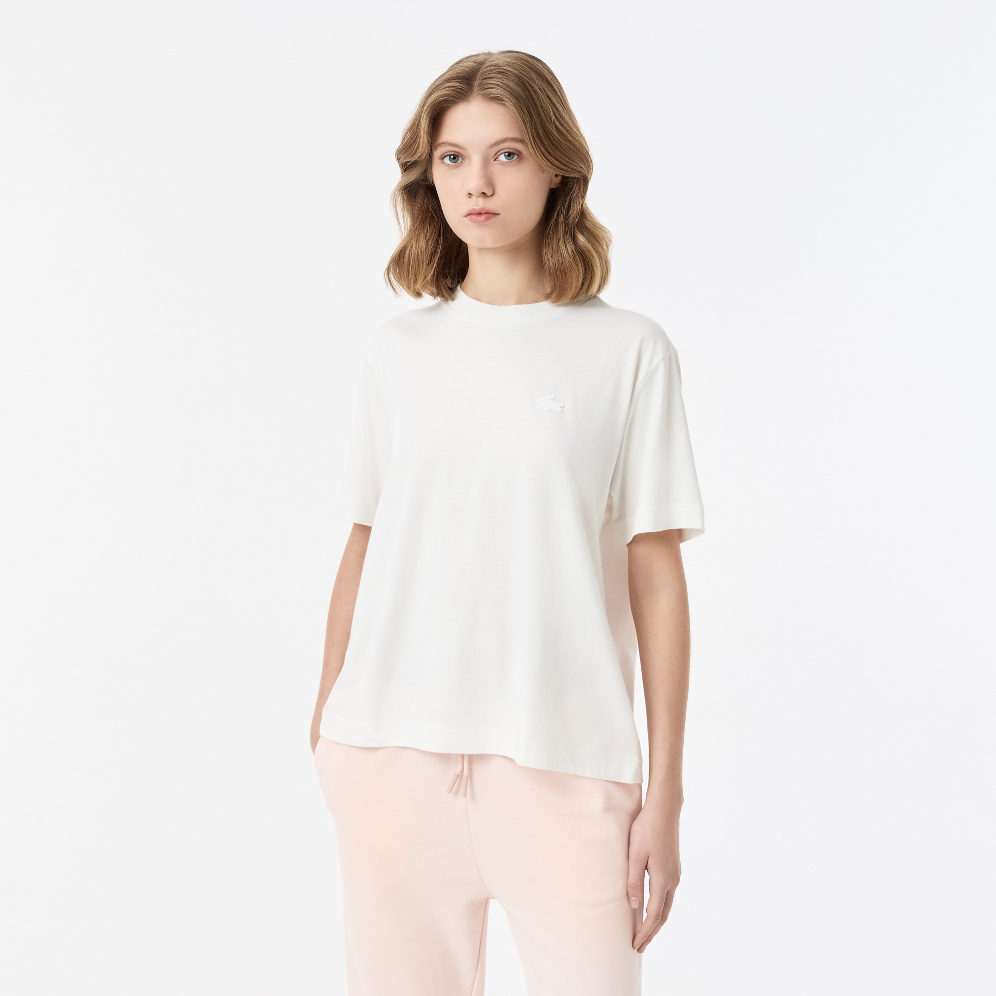 Женская хлопковая футболка Lacoste, белый, арт. TF0503