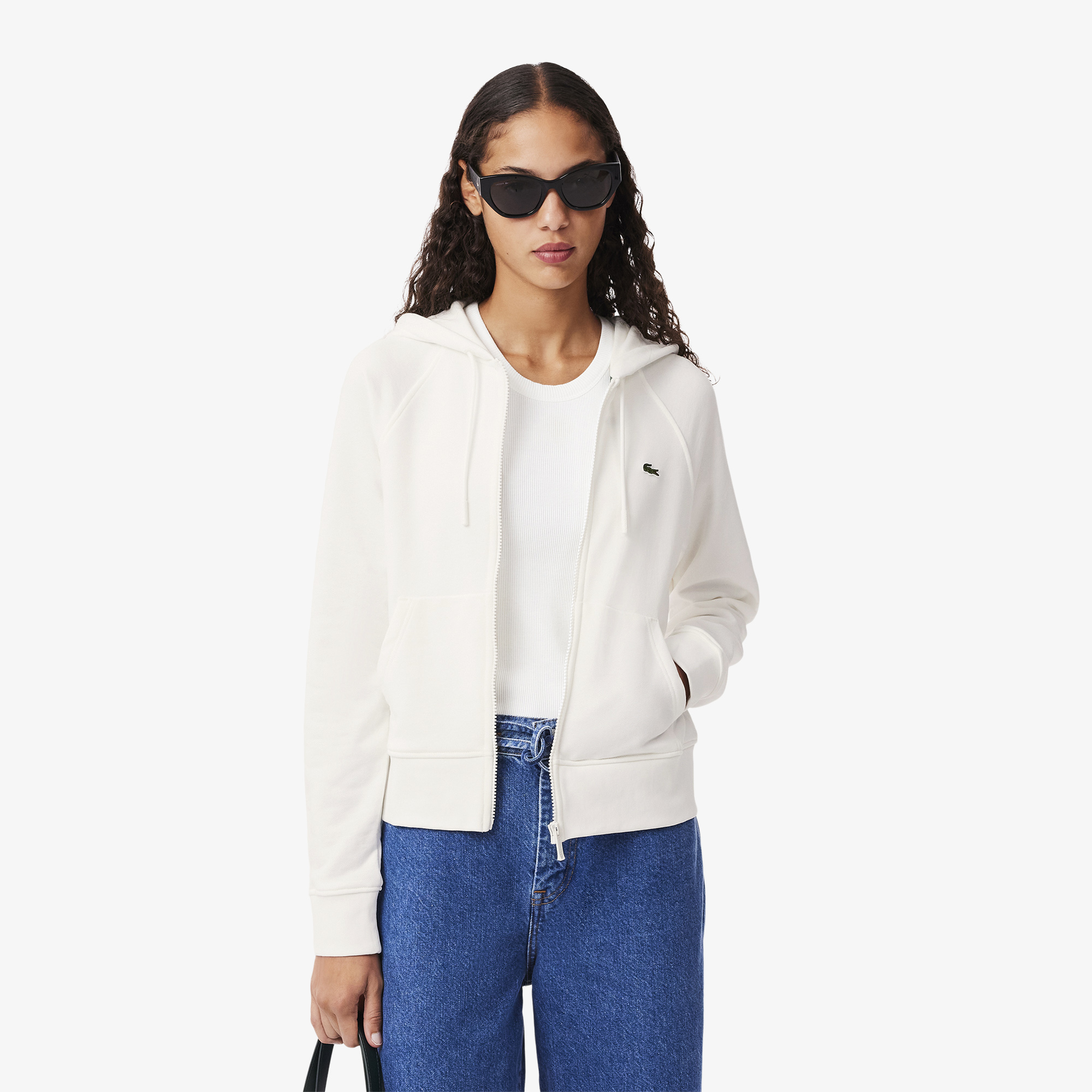 

Женская флисовая толстовка Lacoste с капюшоном на молнии, Белый