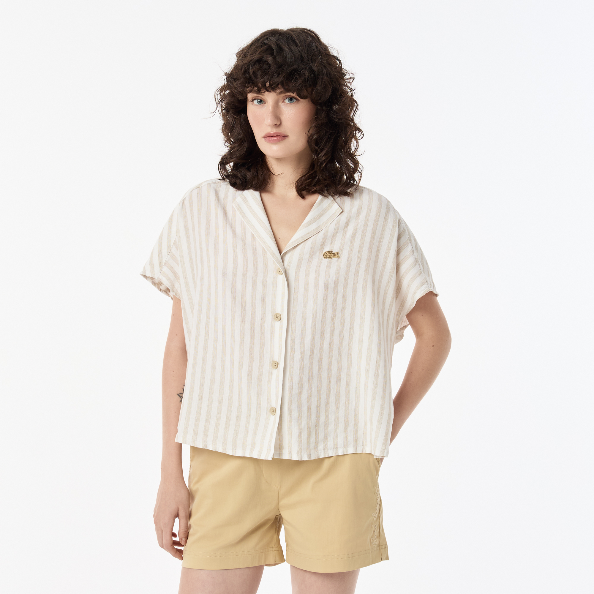 

Женская рубашка Lacoste из смеси льна, Бежевый