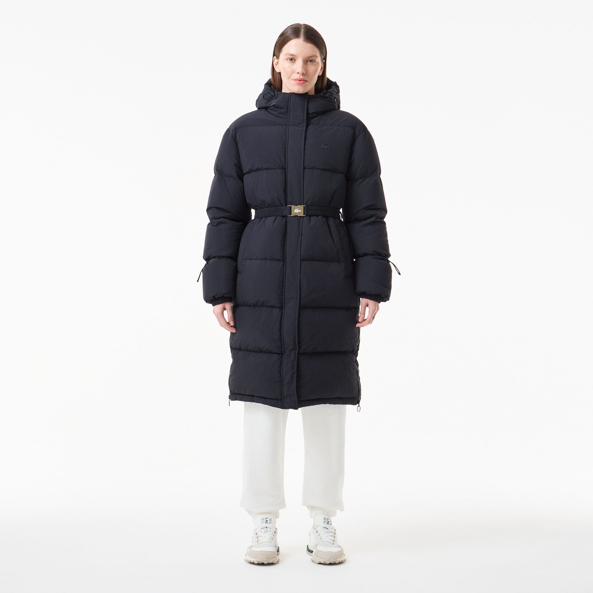 Женский длинный пуховик Lacoste с поясом, черный, арт. BF2520