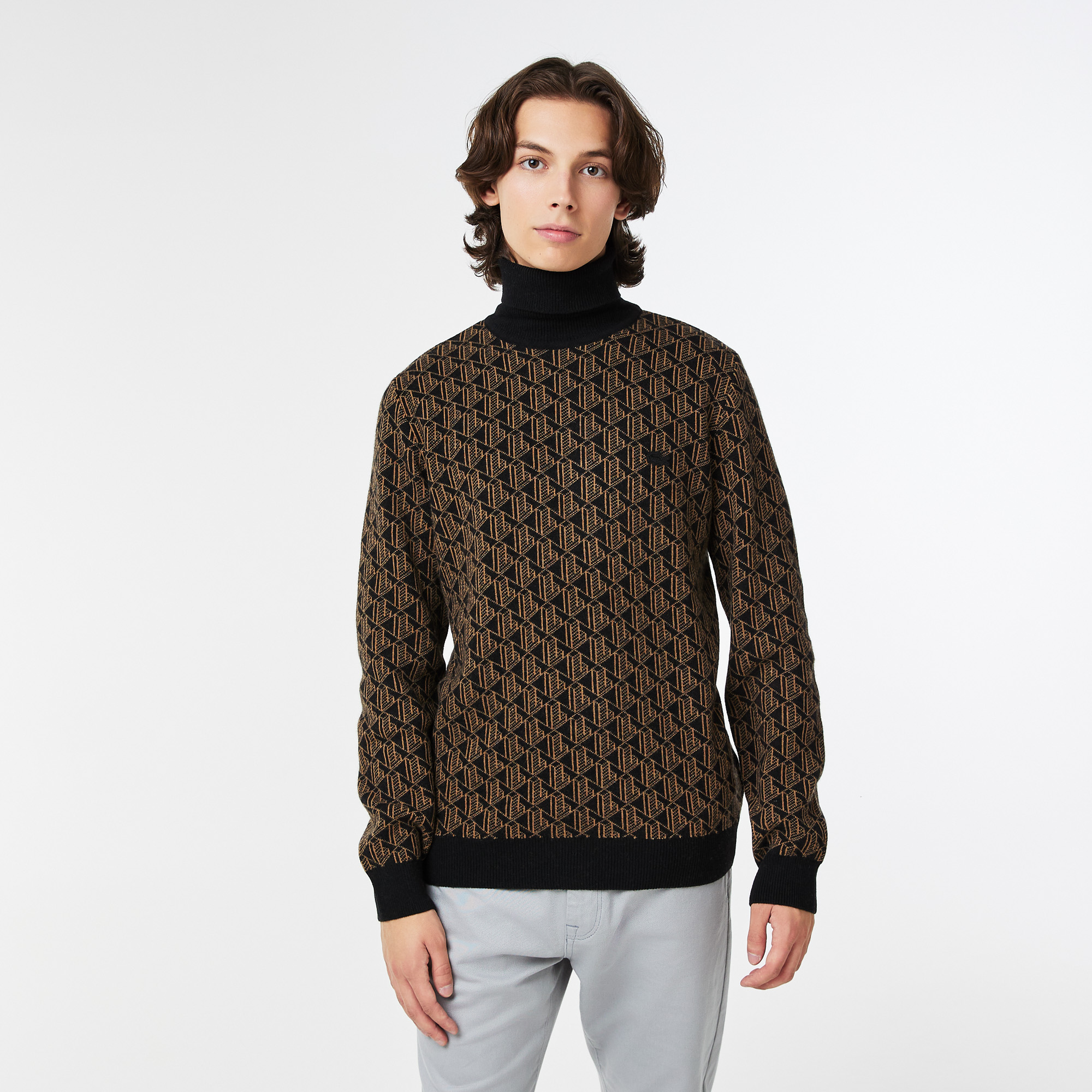 

Мужской свитер Lacoste Contrast Collar Monogram, Чёрный