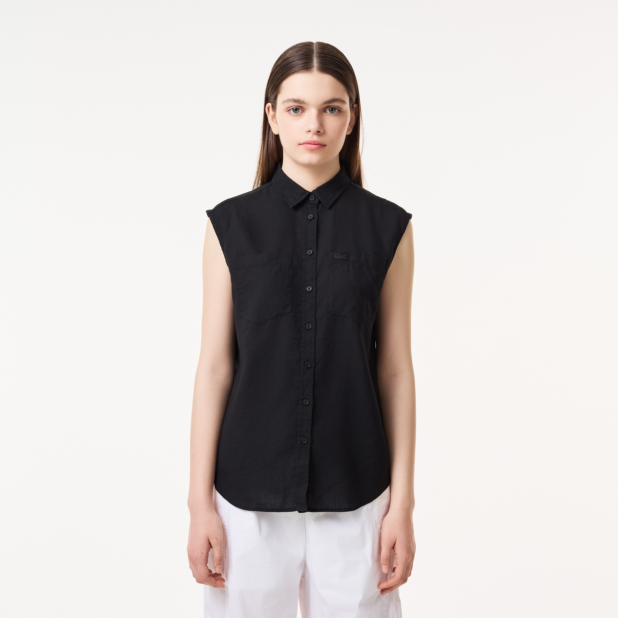 

Женская рубашка Lacoste из льна и тенселя, Чёрный