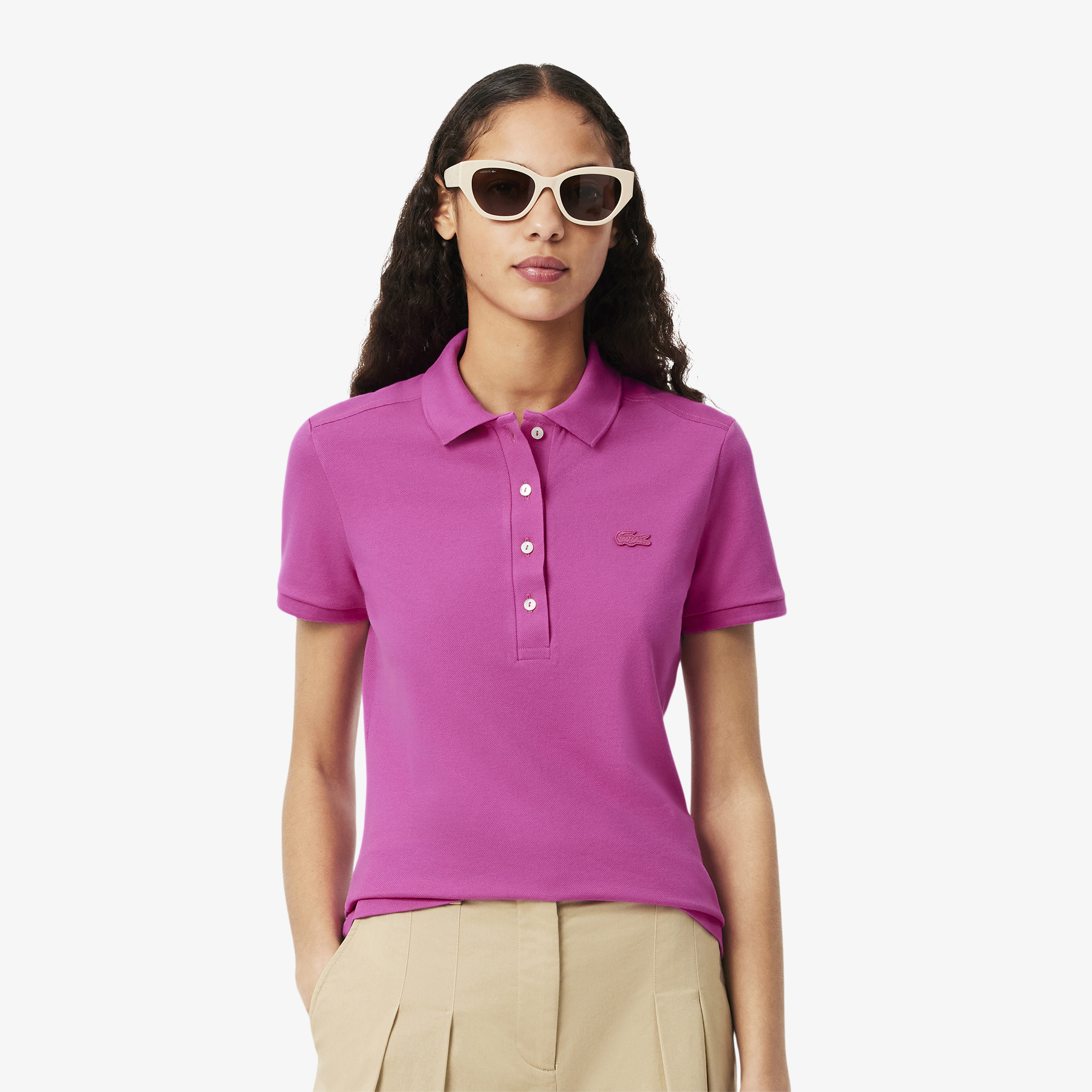 Женское поло Lacoste Slim Fit из эластичного хлопка, розовый, арт. PF5462