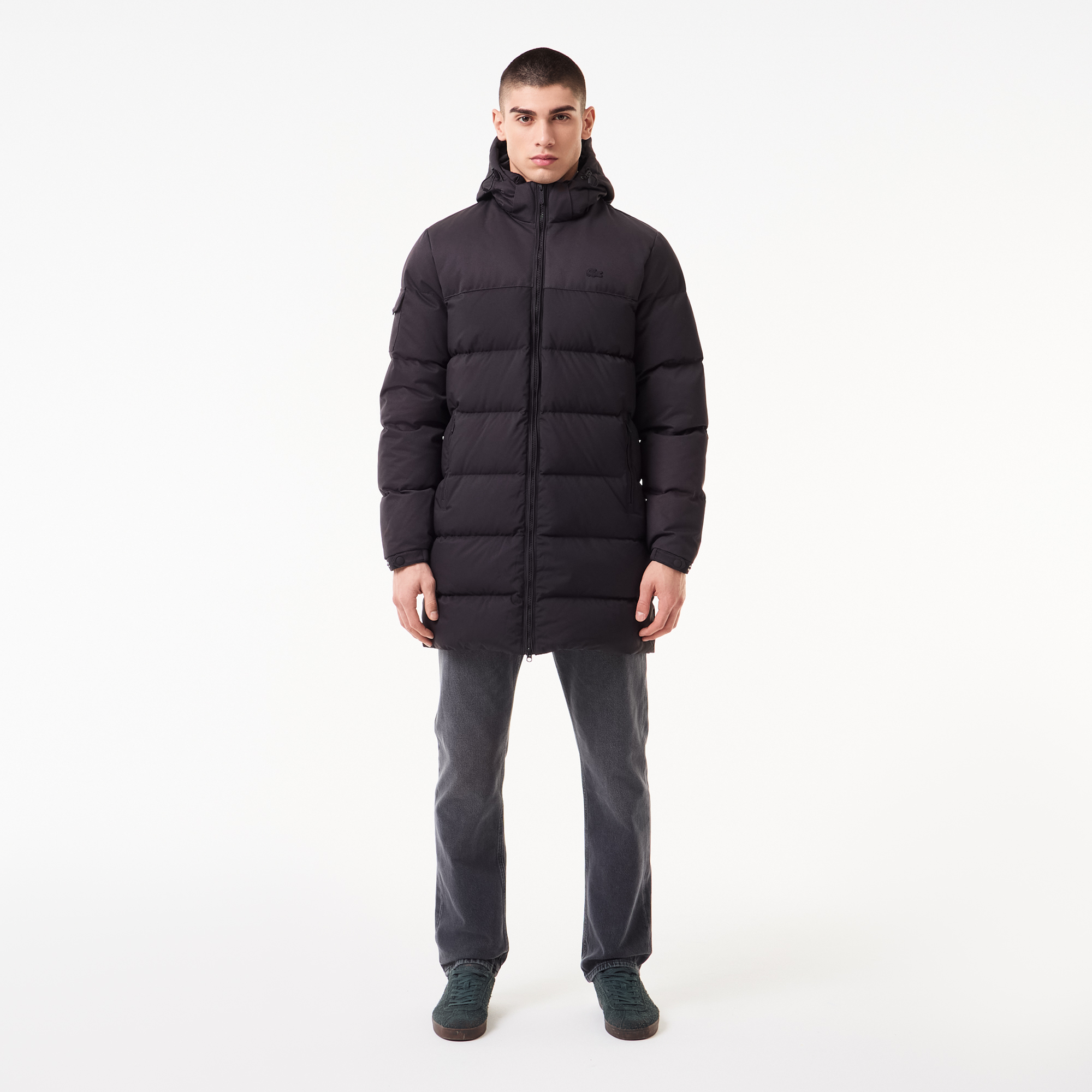 Мужской стёганый пуховик Lacoste с капюшоном, черный, арт. BH2526