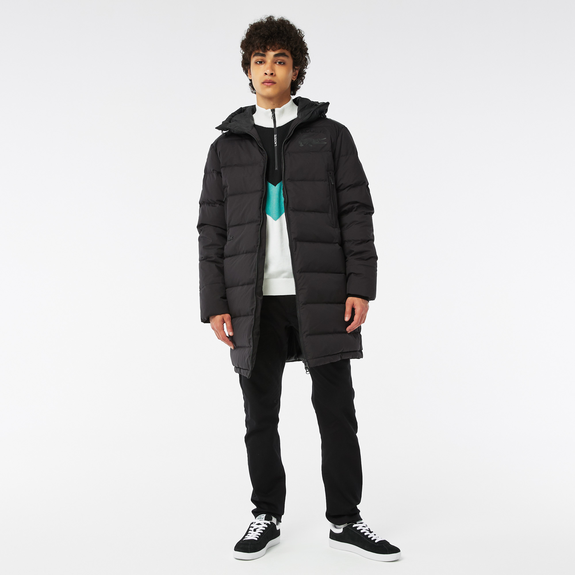 

Мужская утеплённая куртка Lacoste с капюшоном, Чёрный