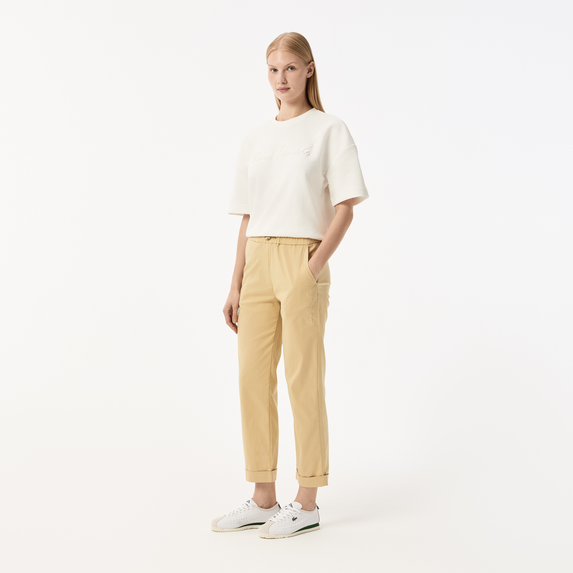 Женские брюки Lacoste Regular Fit с регулируемым поясом, бежевый, арт. HF0401