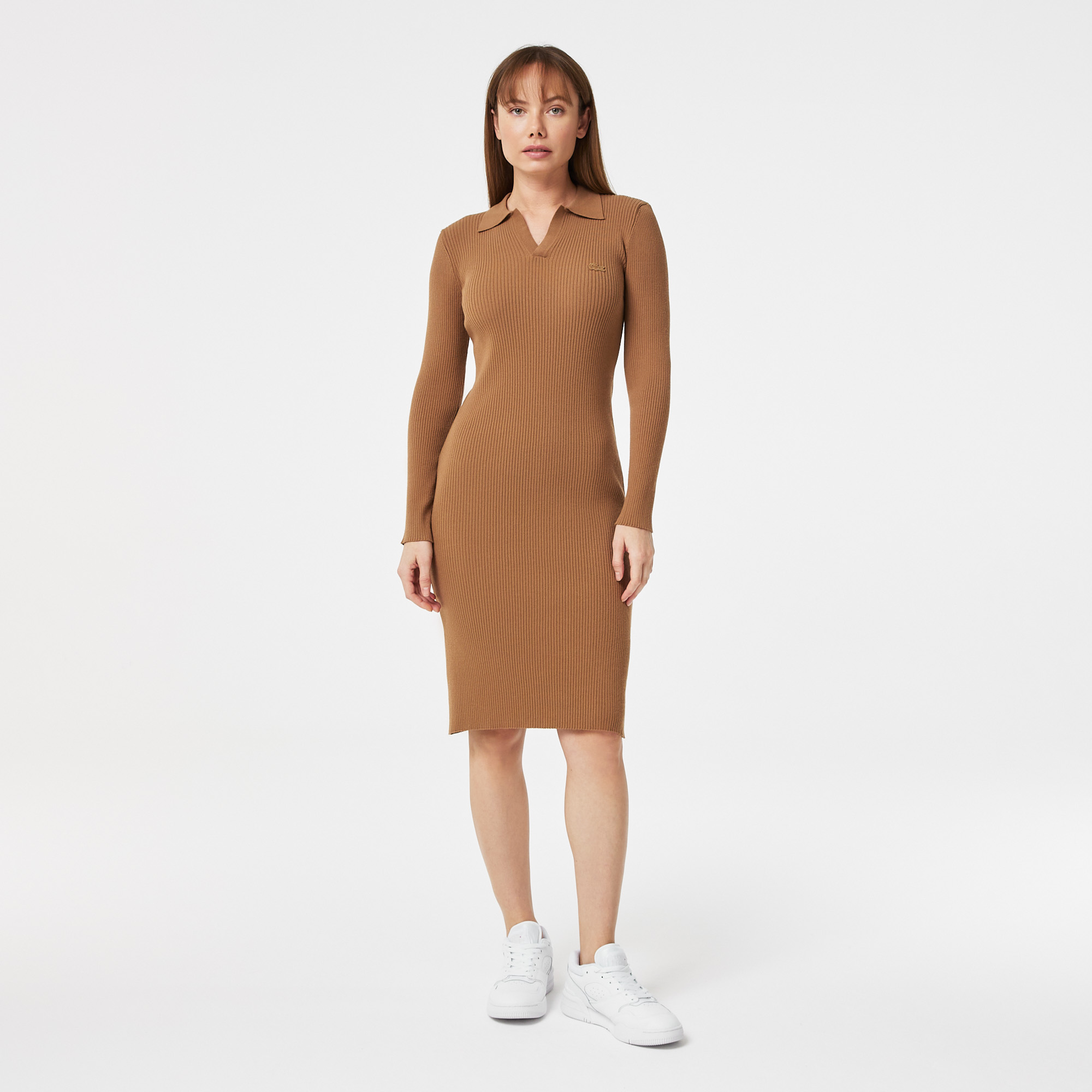 

Женское платье Lacoste приталенного кроя с длинным рукавом, Бежевый