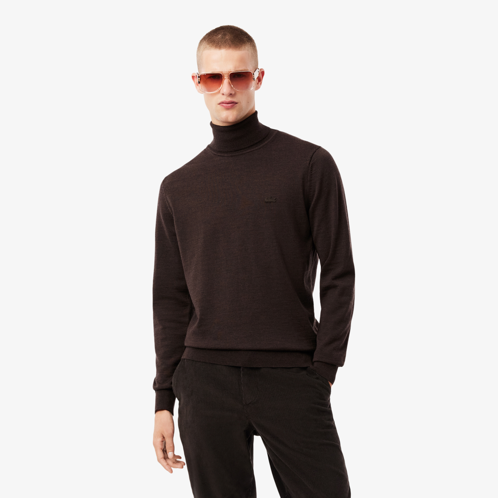 

Мужская водолазка Lacoste из мериносовой шерсти, Коричневый