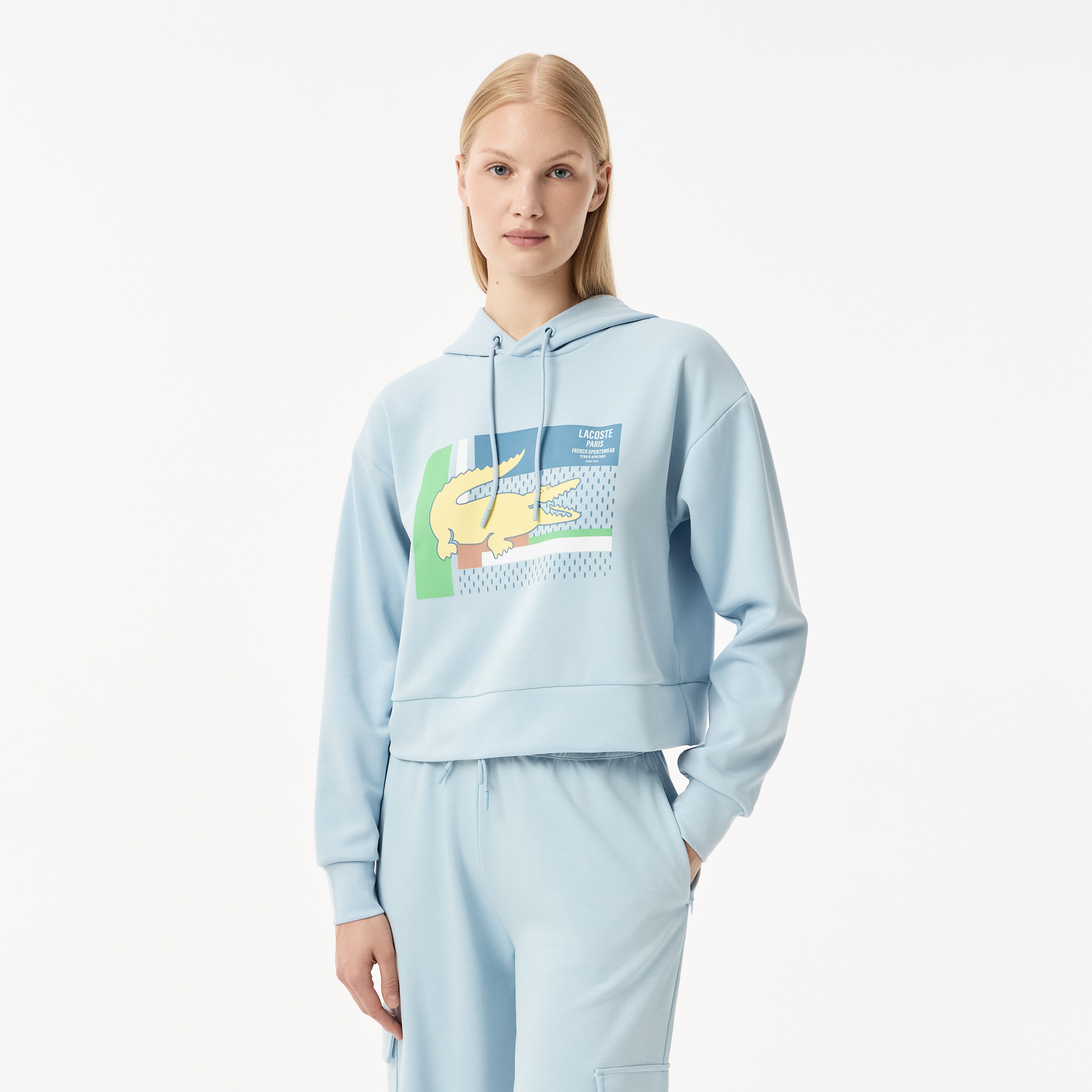 

Женская короткая толстовка Lacoste с капюшоном, Голубой