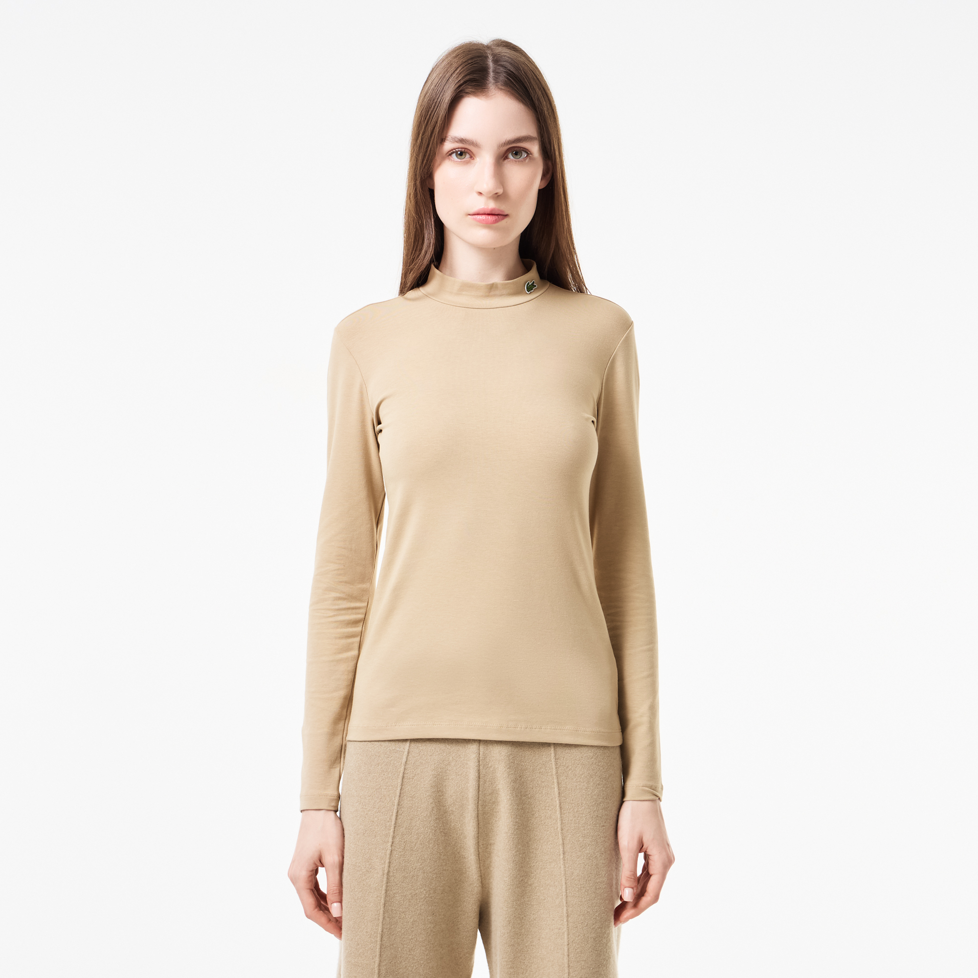 

Женский лонгслив Lacoste приталенного кроя, Бежевый