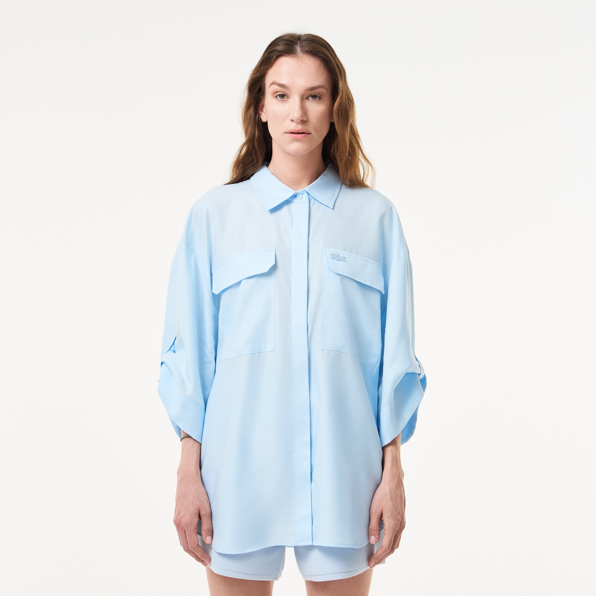 Женская рубашка Lacoste из тенселя, голубой, арт. CF0410