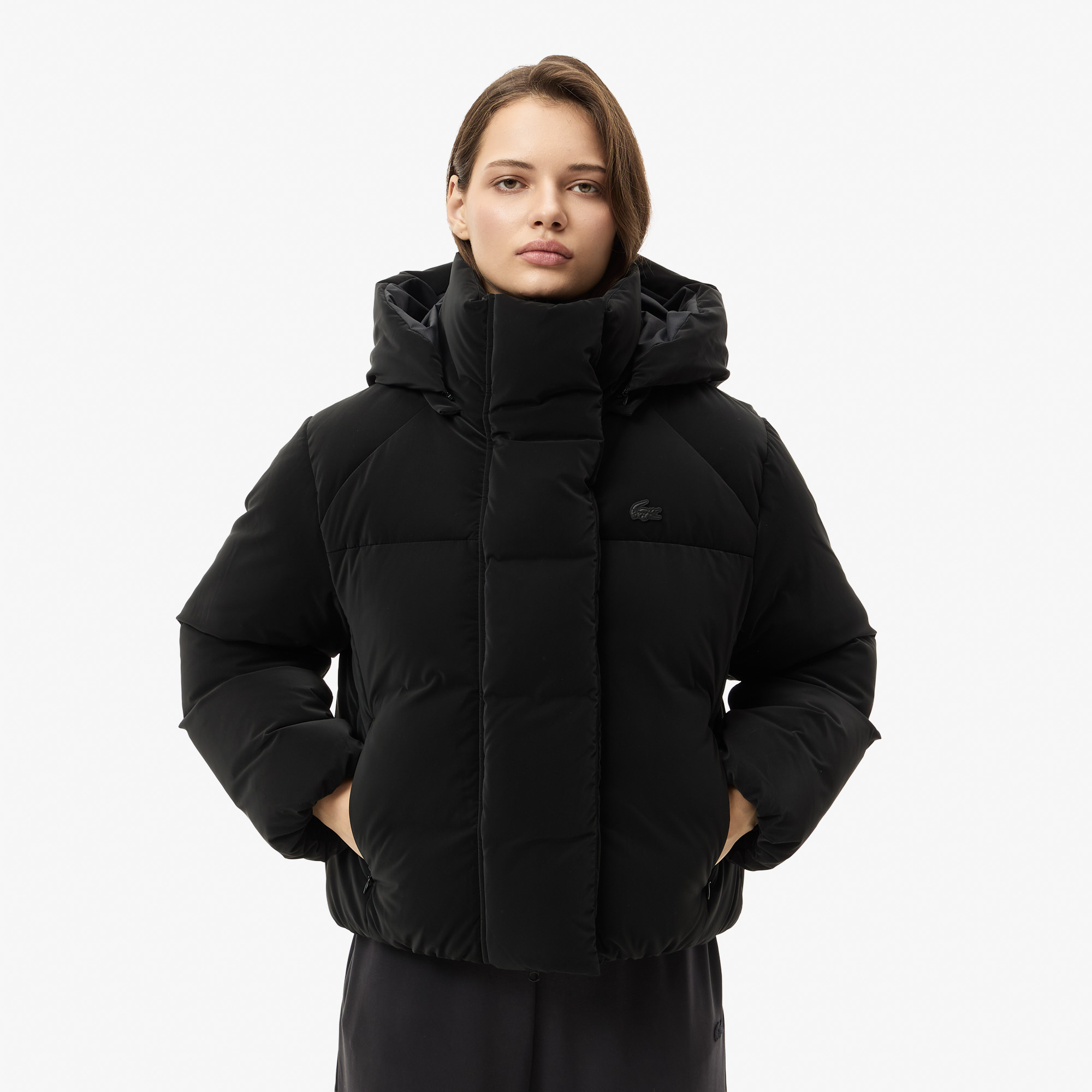 Женская укороченная куртка Lacoste с капюшоном, черный, арт. BF2607