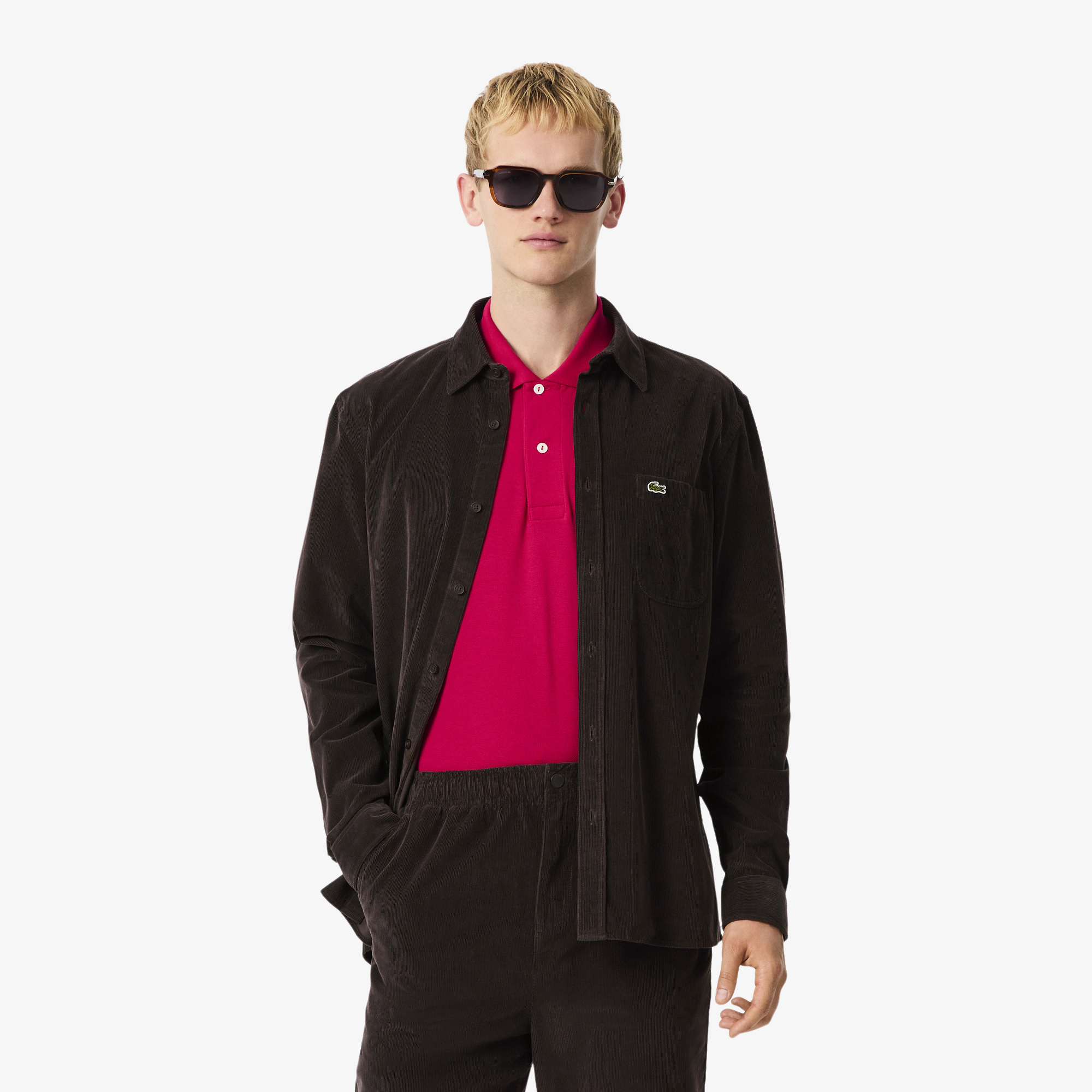 Мужская хлопковая велюровая рубашка Lacoste Regular Fit, коричневый, арт. CH3346