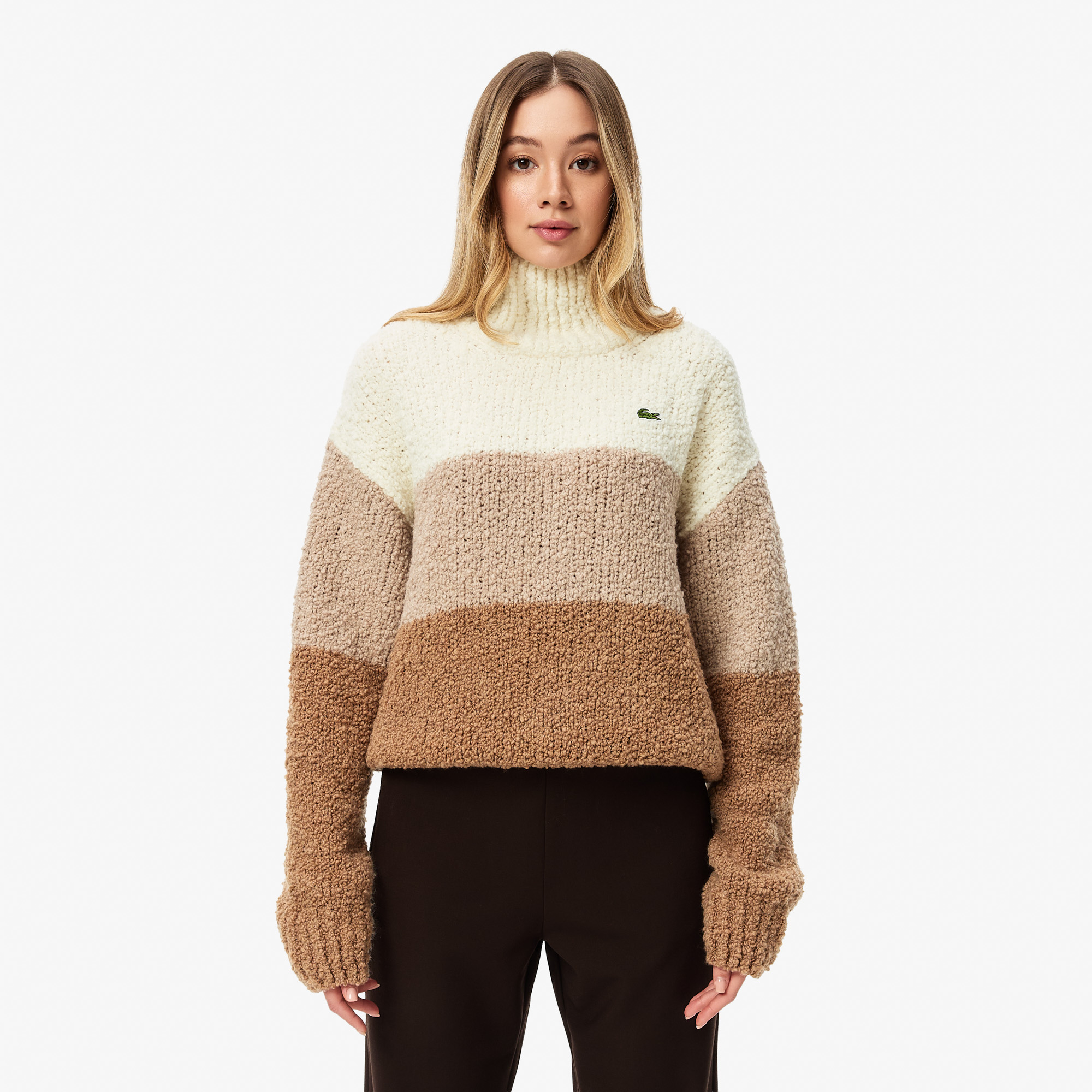 Женский свитер Lacoste в полоску с высоким воротом, разноцветный, арт. AF2628