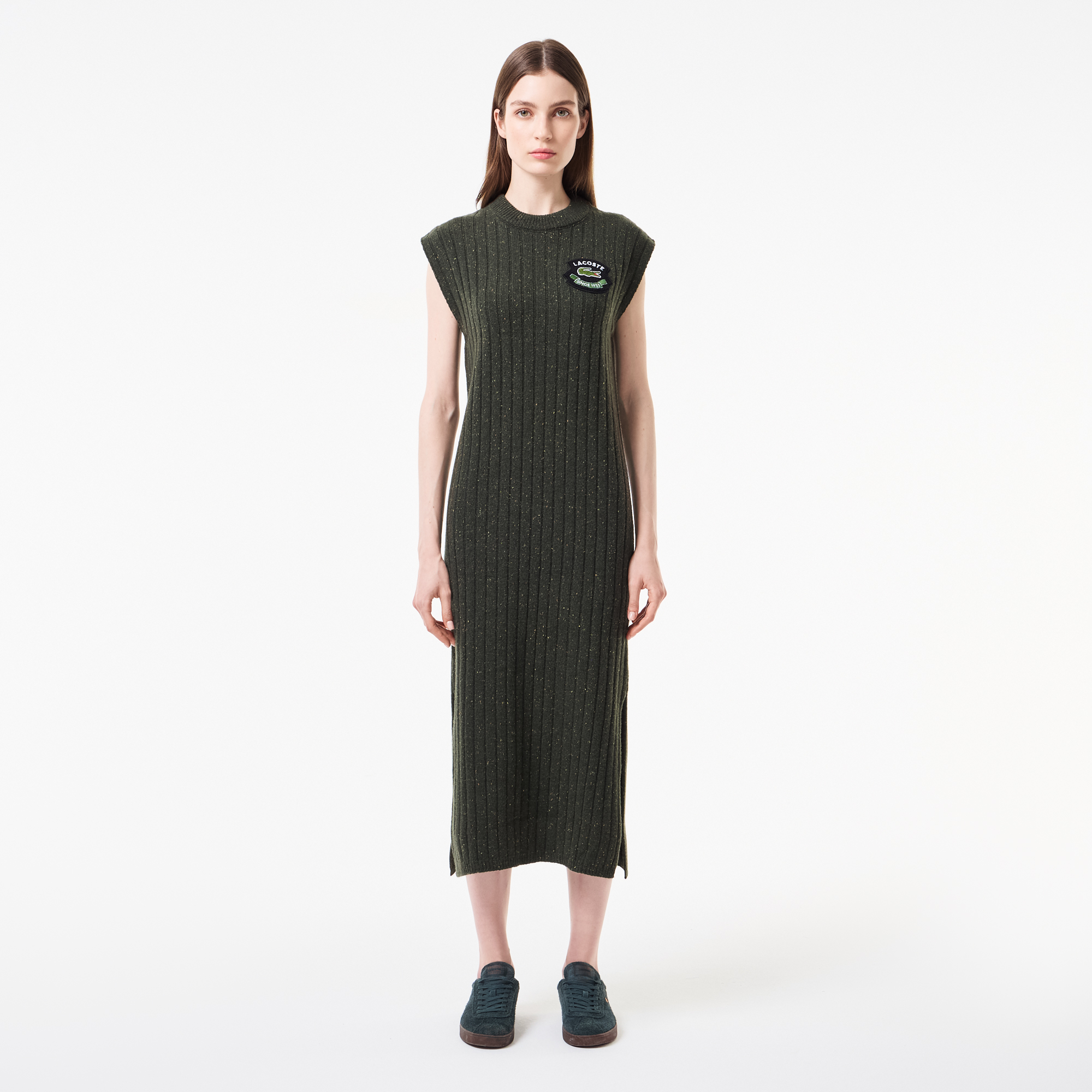 Женское обтягивающее шерстяное платье Lacoste, хаки, арт. EF2512