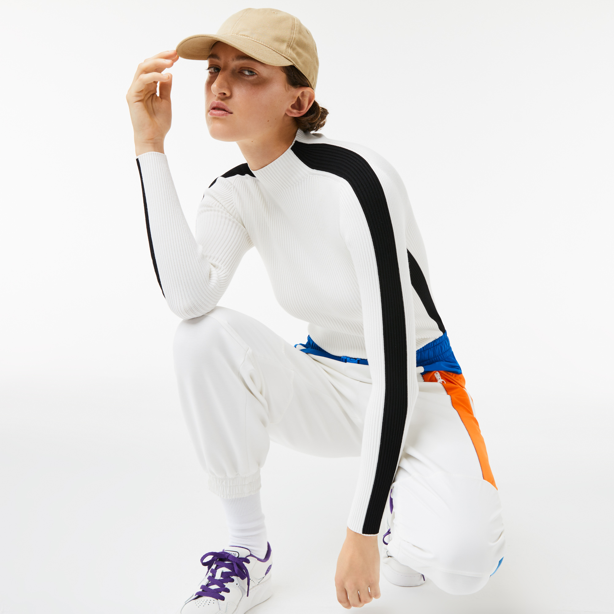 

Женский бесшовный свитер Lacoste с контрастными полосами, Белый