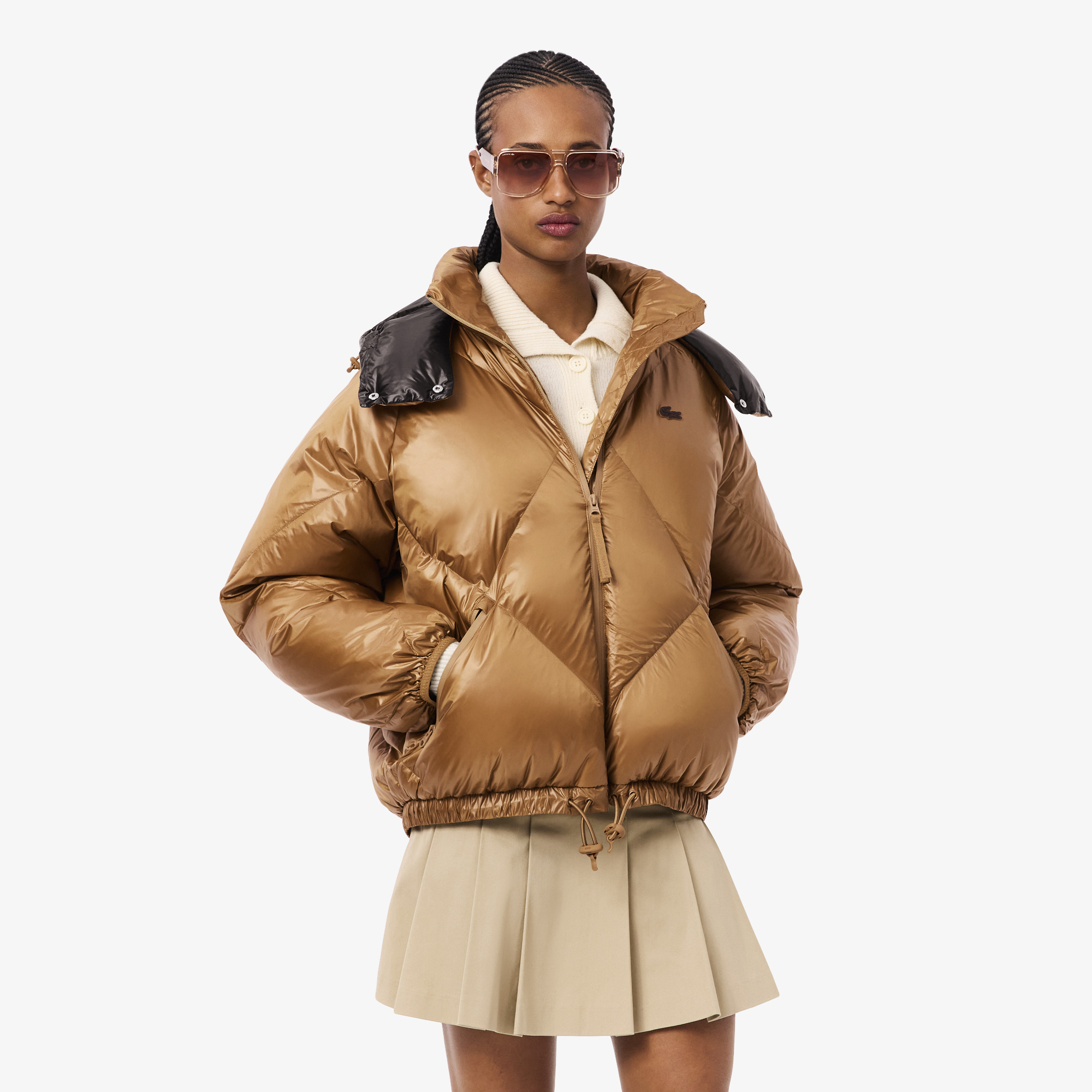 Женский короткий пуховик Lacoste, коричневый, арт. BF5326