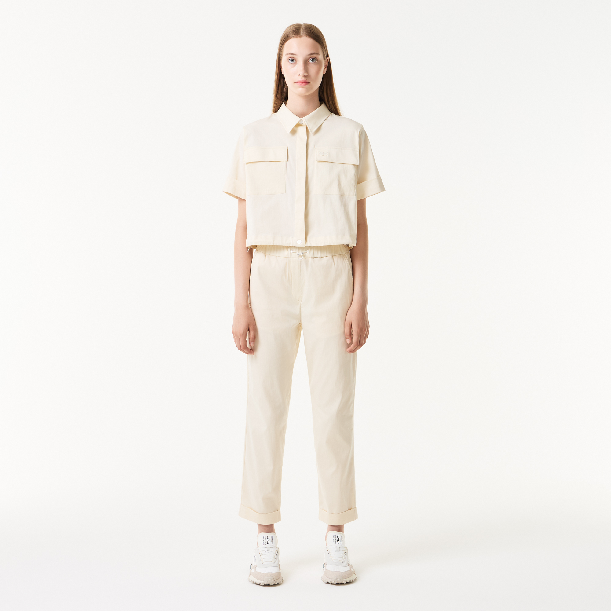 Женские брюки Lacoste Regular Fit с регулируемым поясом, белый, арт. HF0401