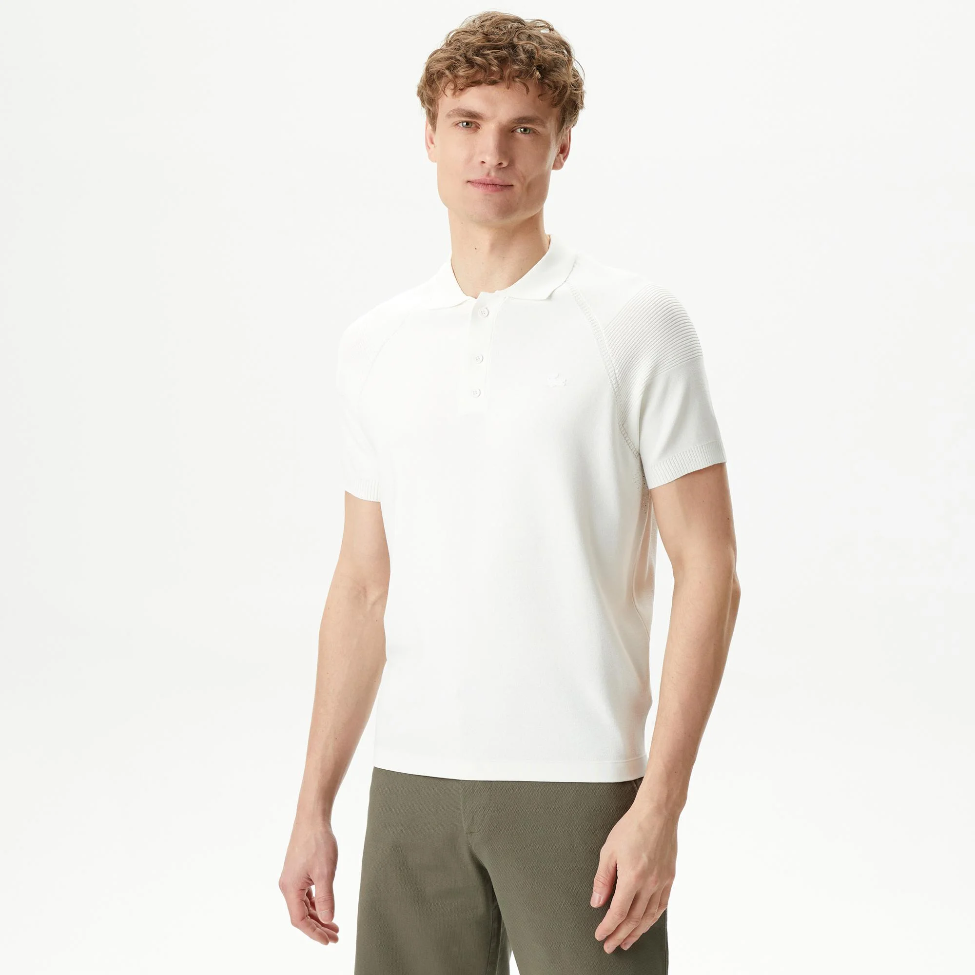 Мужское тёплое трикотажное поло Lacoste, белый, арт. AH0322
