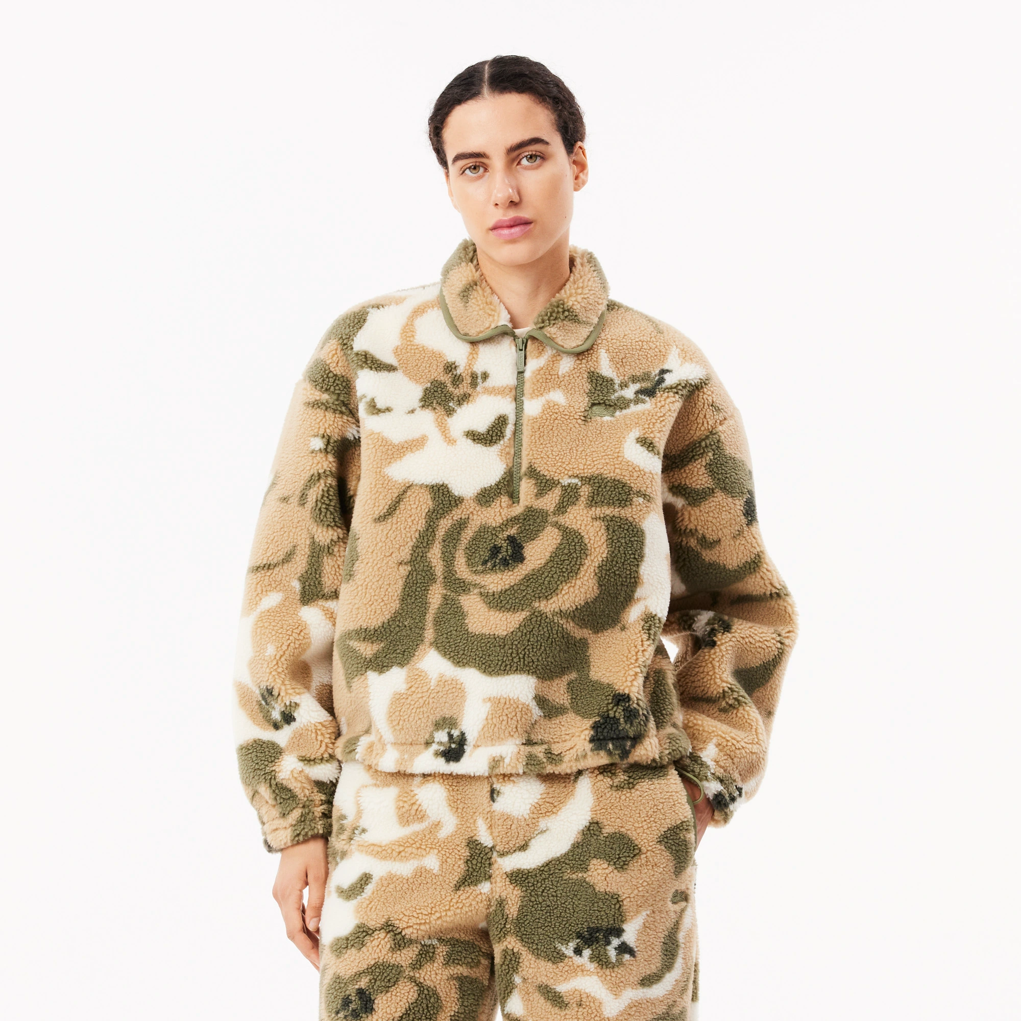 Женская флисовая толстовка Lacoste на молнии, хаки, арт. SF4129