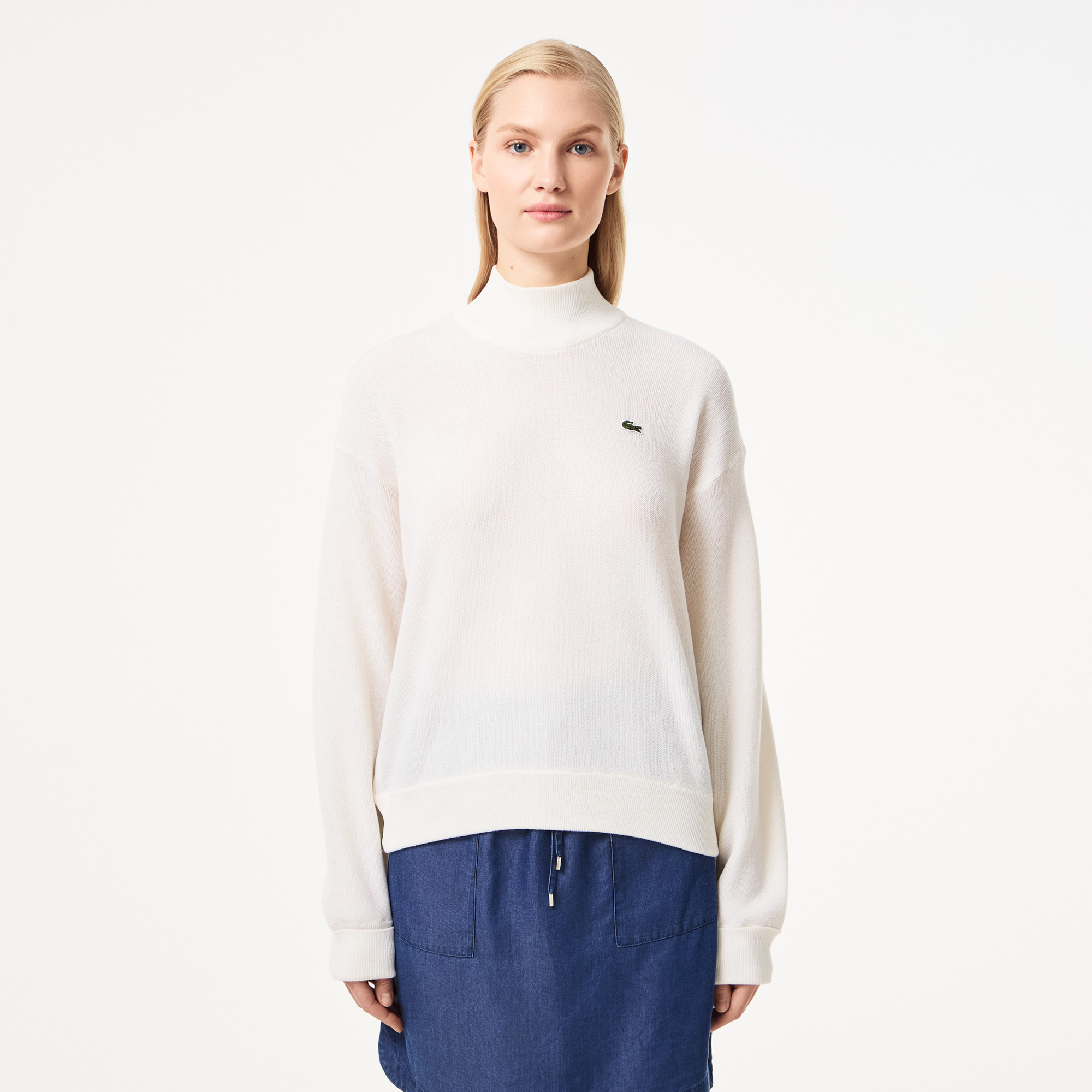 

Женский шерстяной свитер Lacoste с высоким воротом, Белый