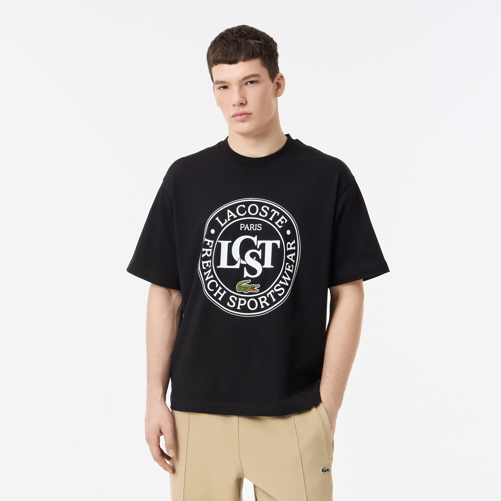 

Мужская футболка Lacoste из плотного хлопка с принтом, Чёрный
