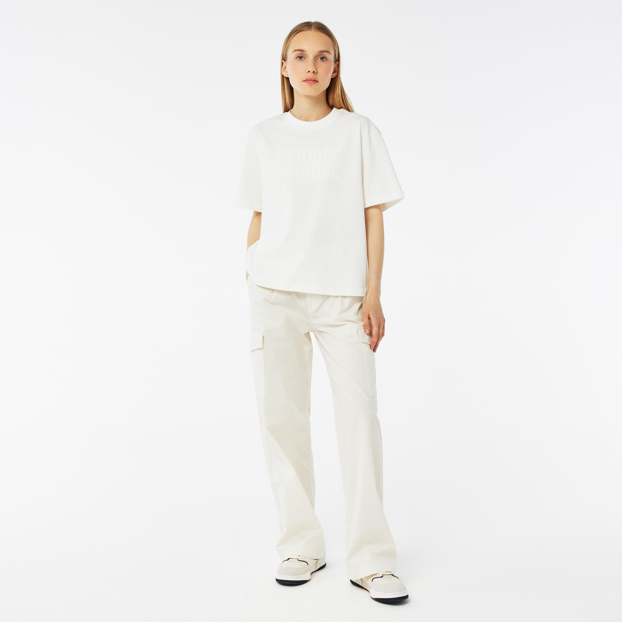 Женские хлопковые брюки-карго Lacoste, белый, арт. HF0302