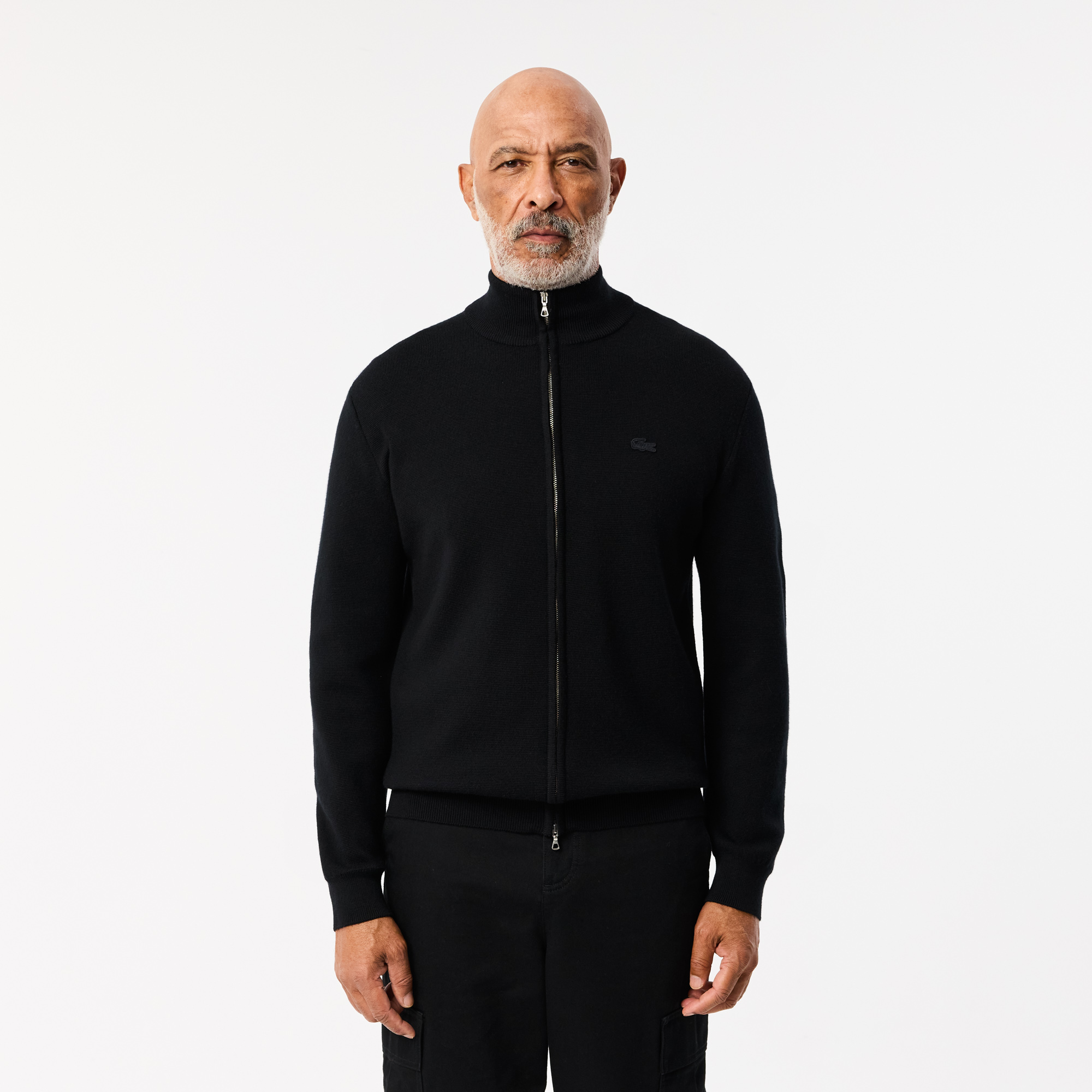 

Мужской шерстяная свитер Lacoste на молнии, Чёрный