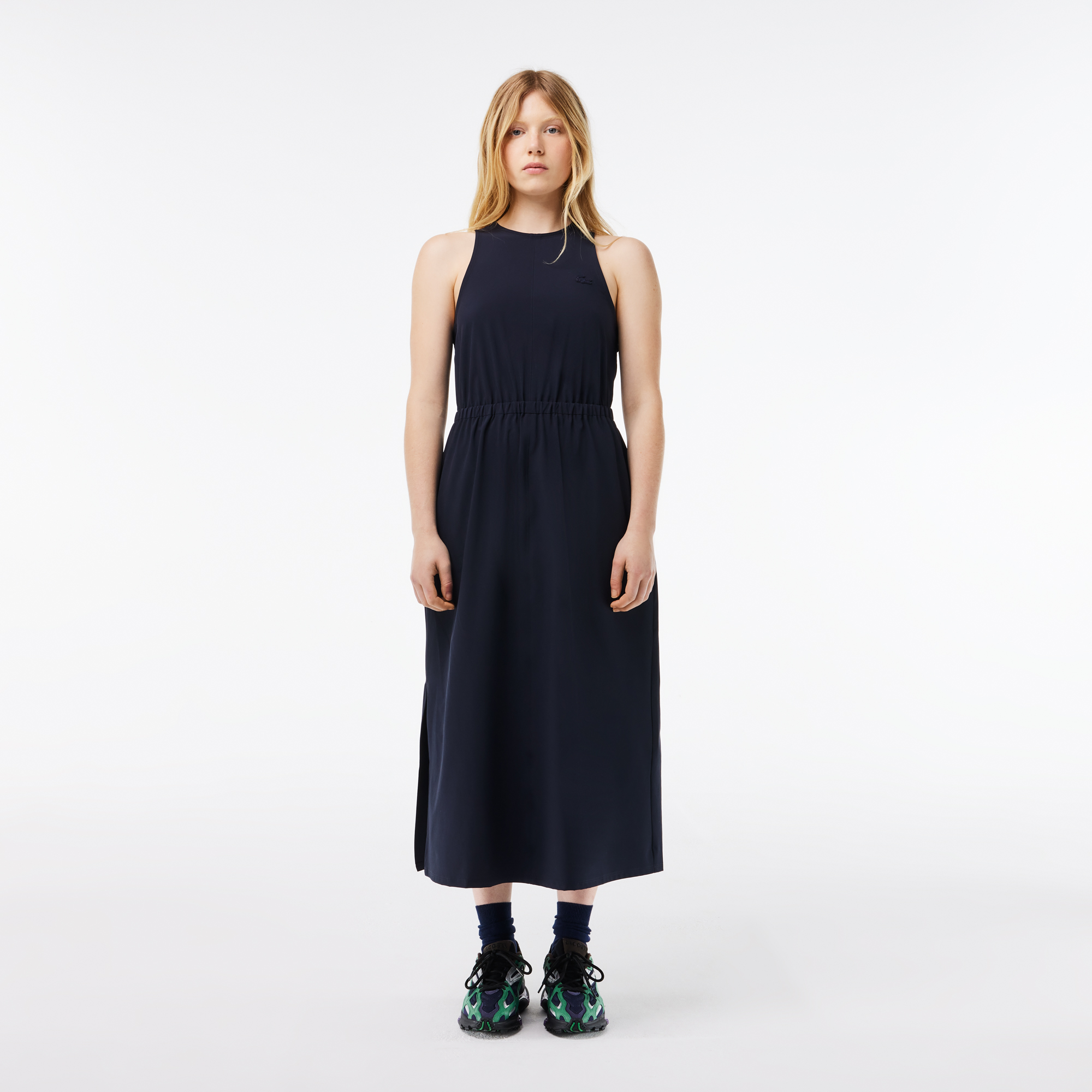 

Женское платье-миди Lacoste с вырезом и эластичным поясом, Синий