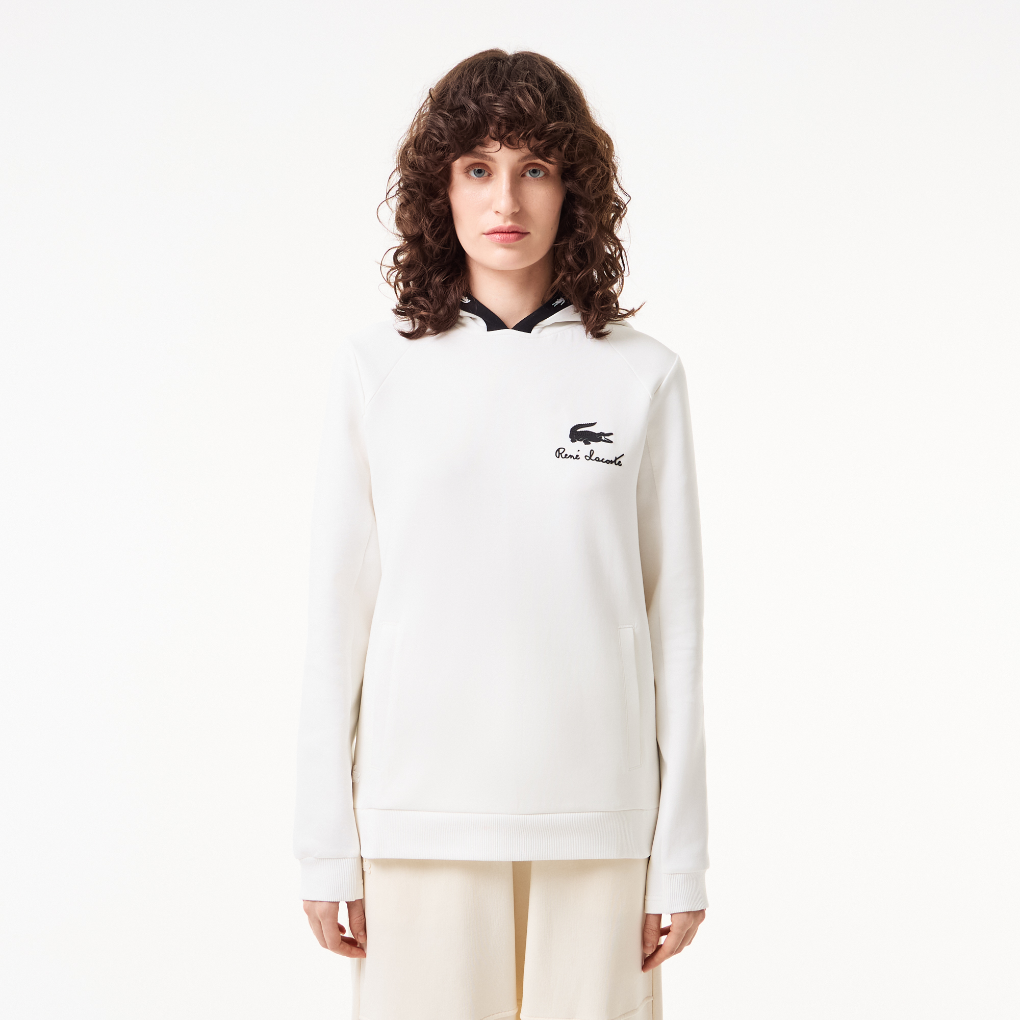Женская хлопковая толстовка Lacoste с капюшоном, белый, арт. SF2504