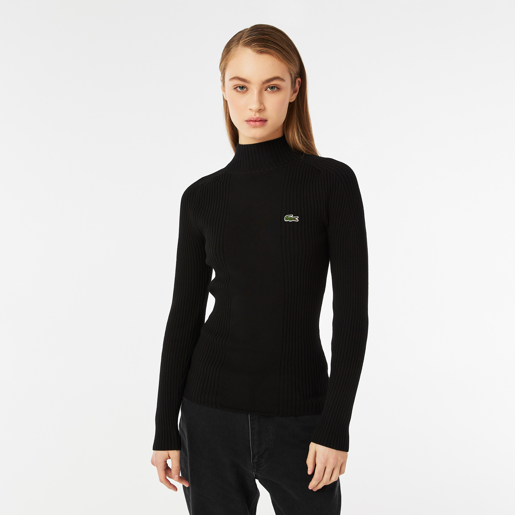 

Женский свитер-водолазка Lacoste приталенного кроя с длинным рукавом, Чёрный
