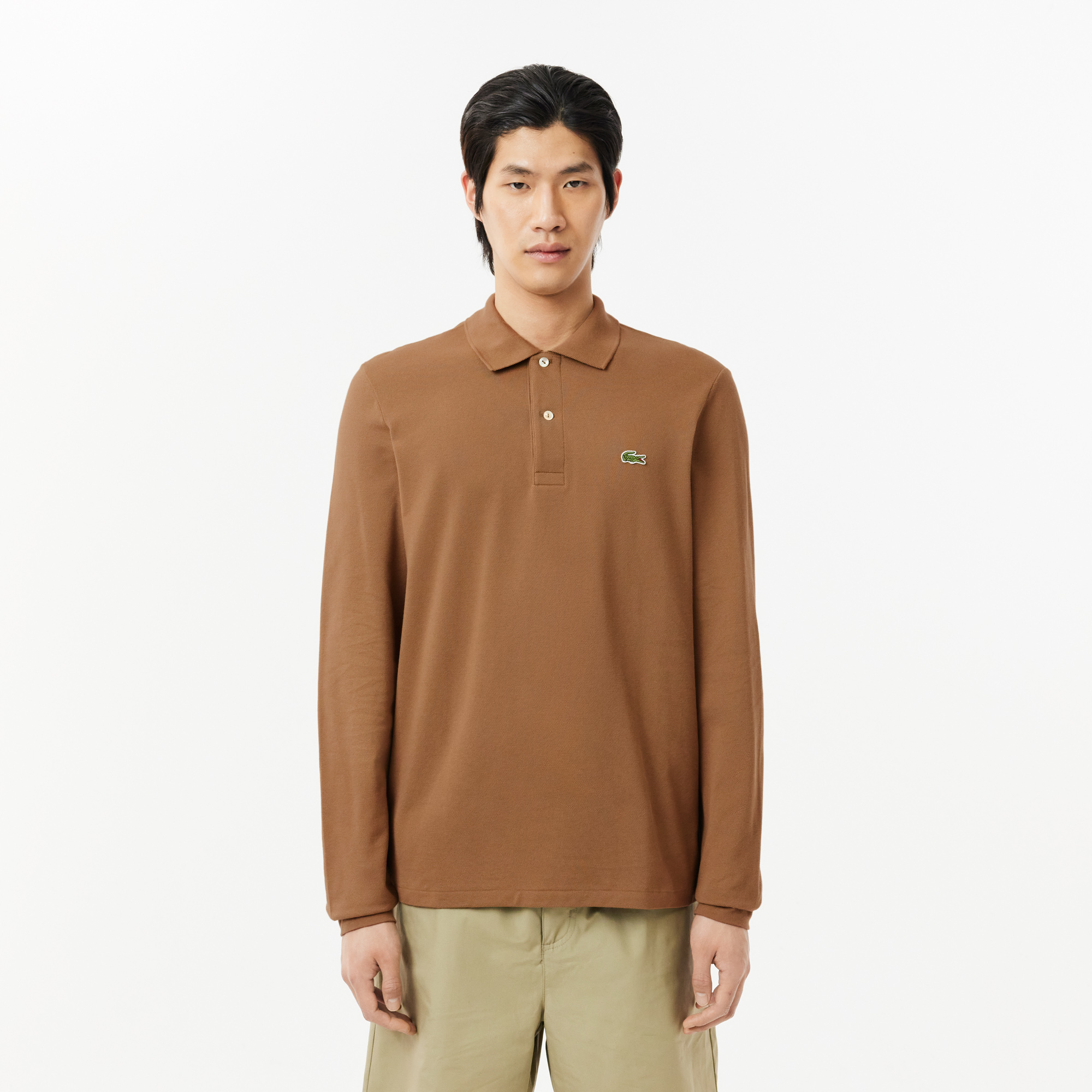

Мужское поло Lacoste L.13.12 классического кроя с длинным рукавом, Коричневый