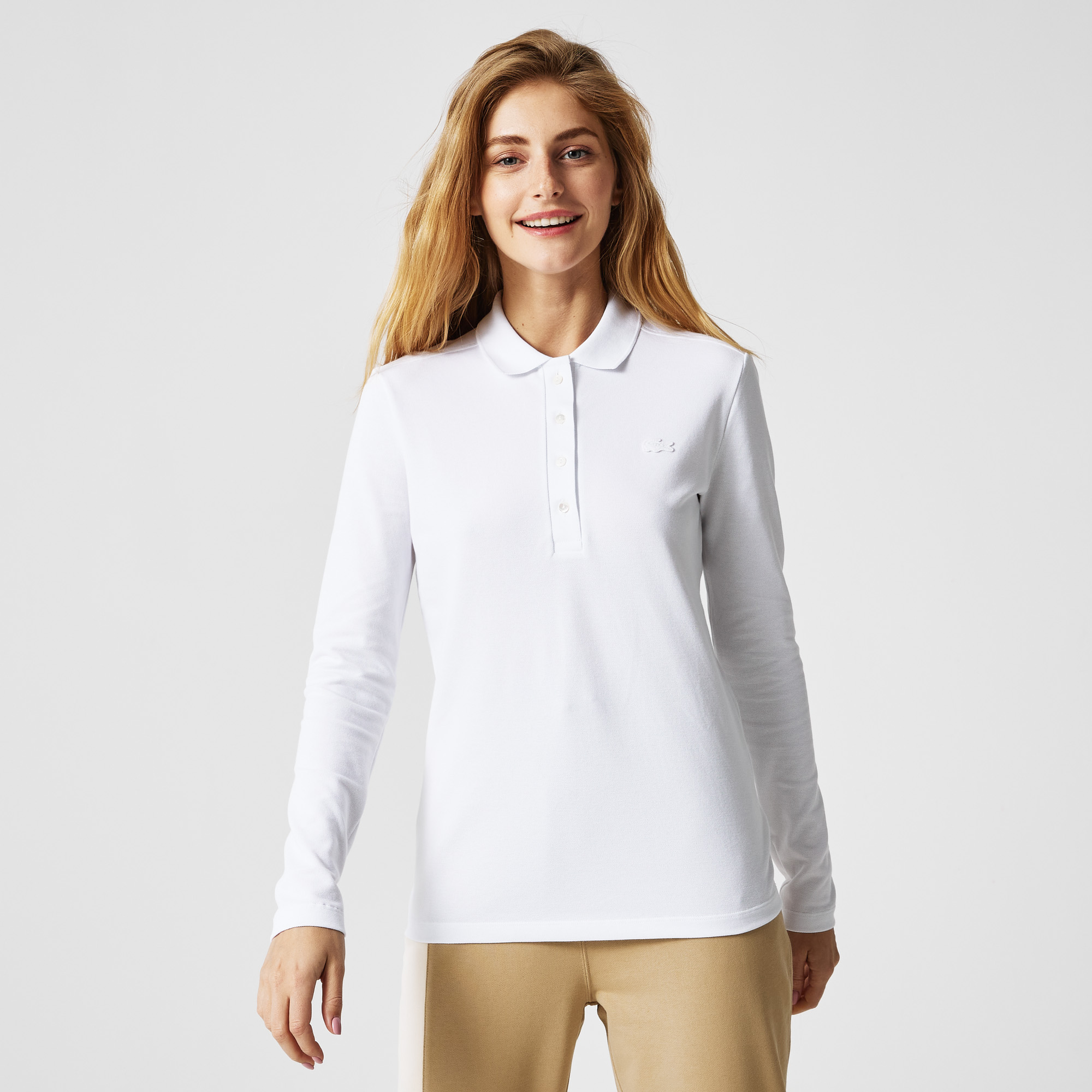 

Женская приталенная рубашка-поло Lacoste приталенного кроя из эластичного хлопка, Белый