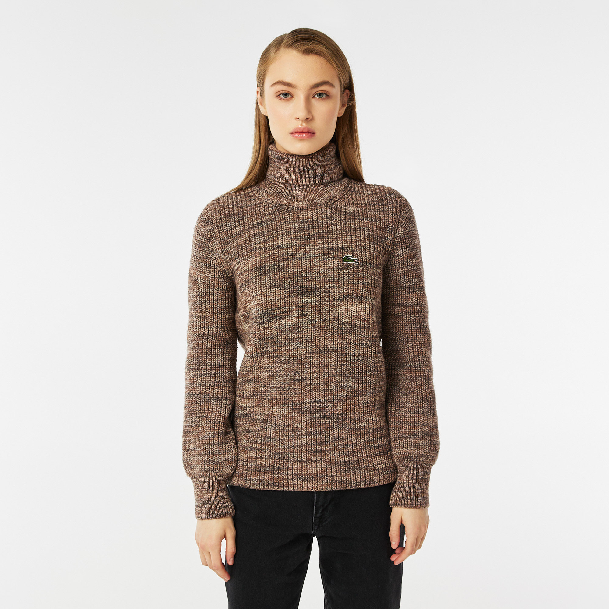 Свитер шерстяной Lacoste с высоким воротом, коричневый, арт. AF2418